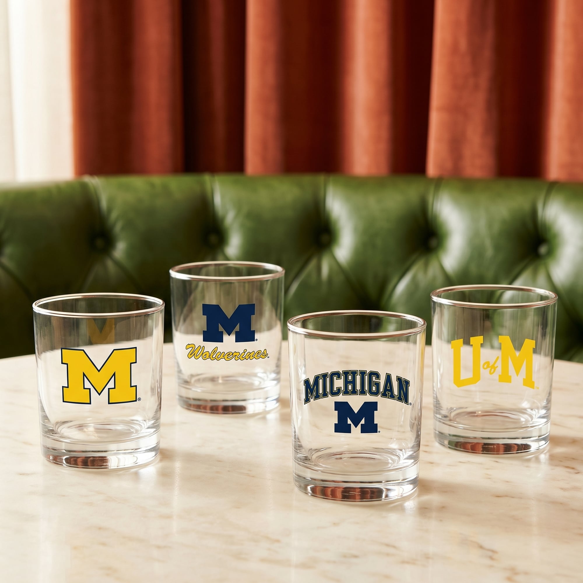 Coffret de 4 verres à whisky de collection Indigo Falls Michigan Wolverines