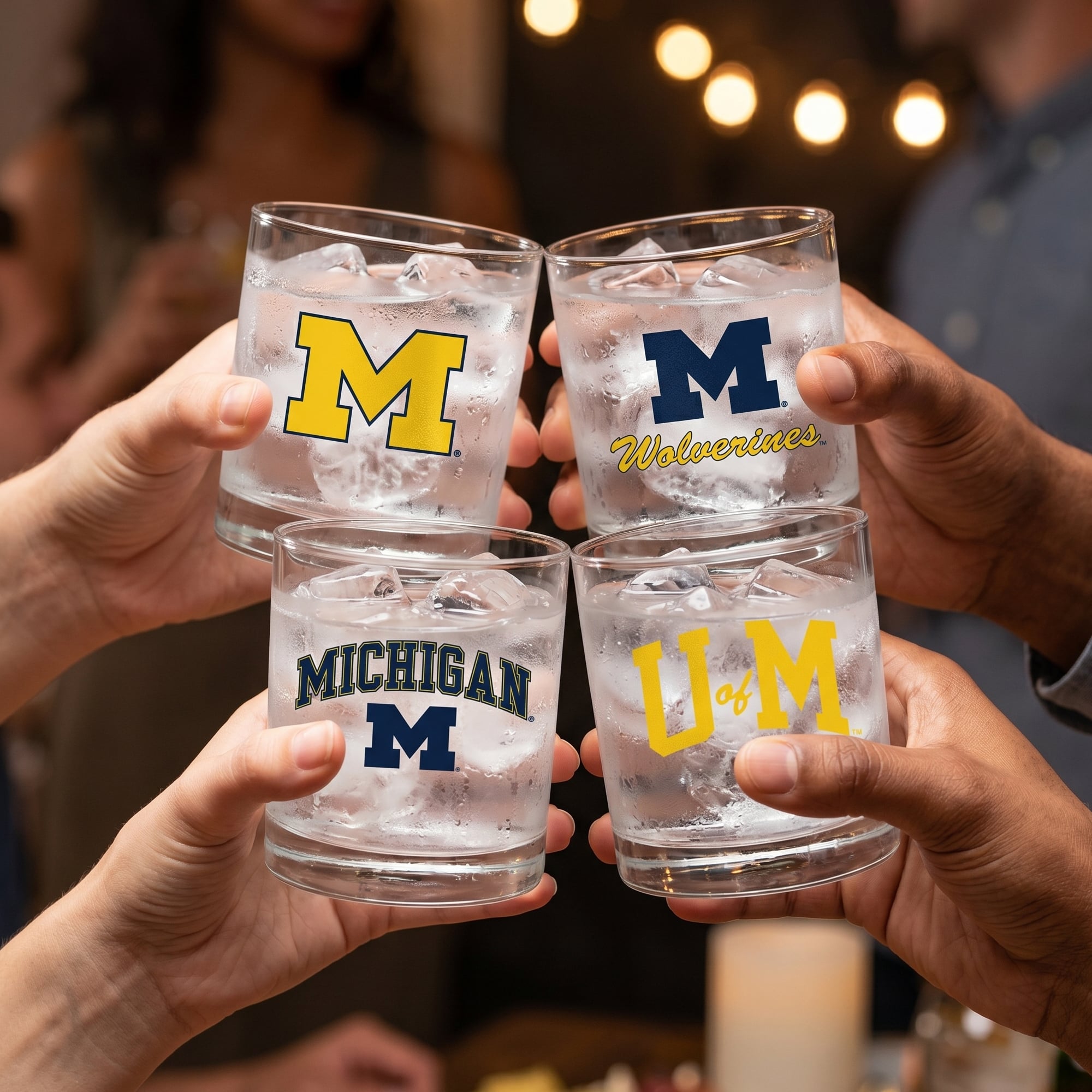 Coffret de 4 verres à whisky de collection Indigo Falls Michigan Wolverines