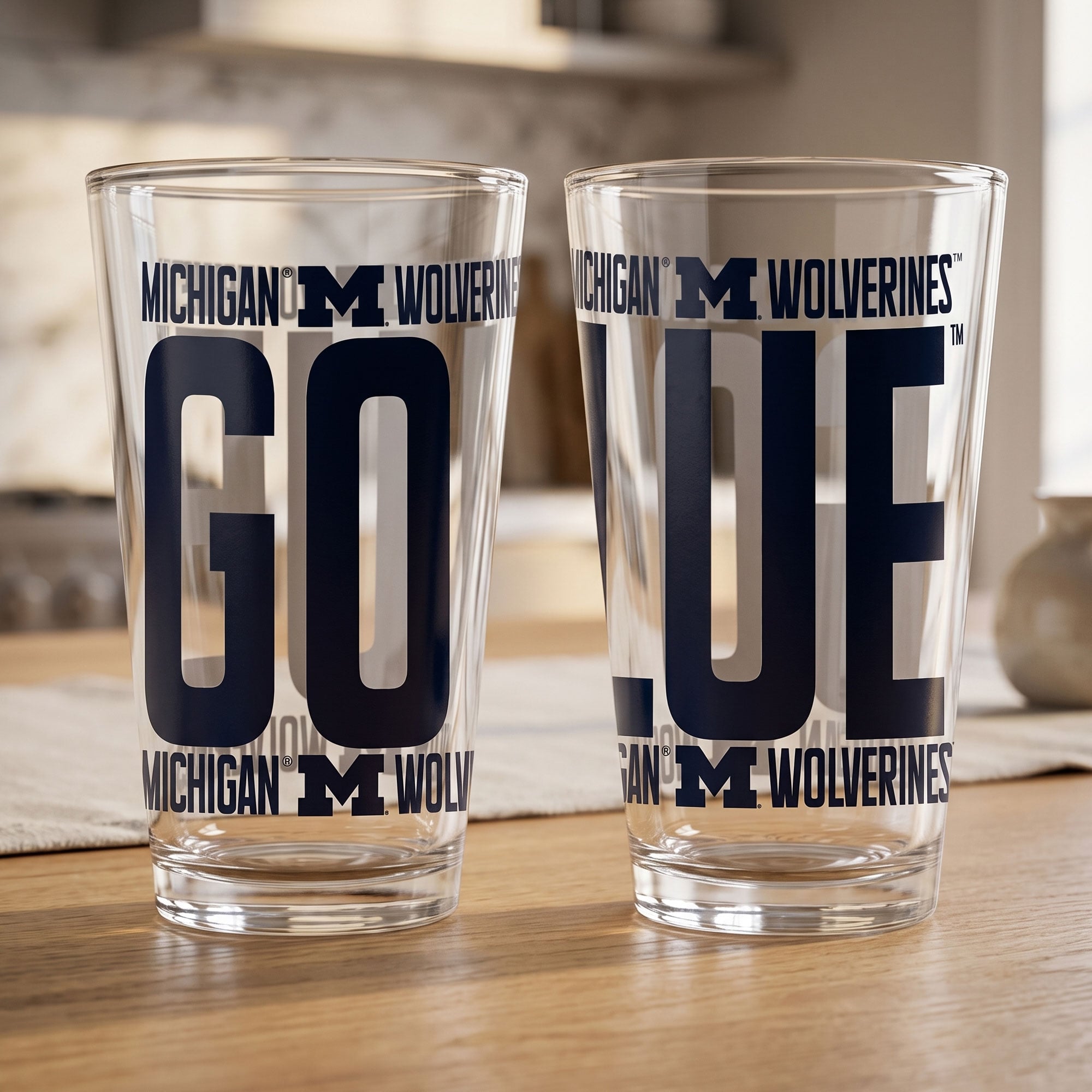 Ensemble de 2 verres à bière surélevés Wolverines d'Indigo Falls, Michigan