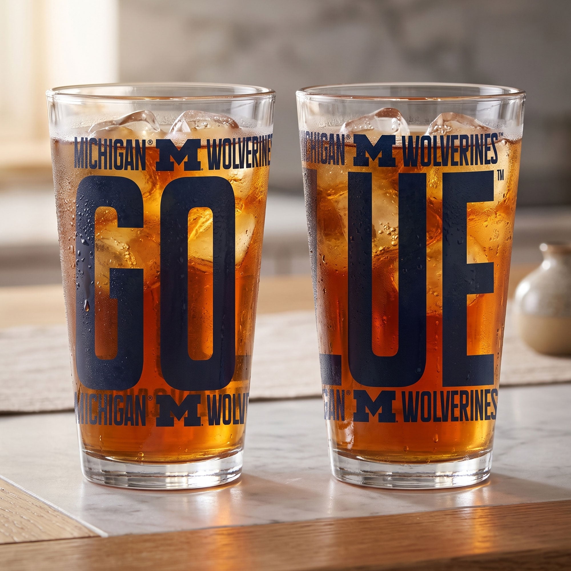 Ensemble de 2 verres à bière surélevés Wolverines d'Indigo Falls, Michigan