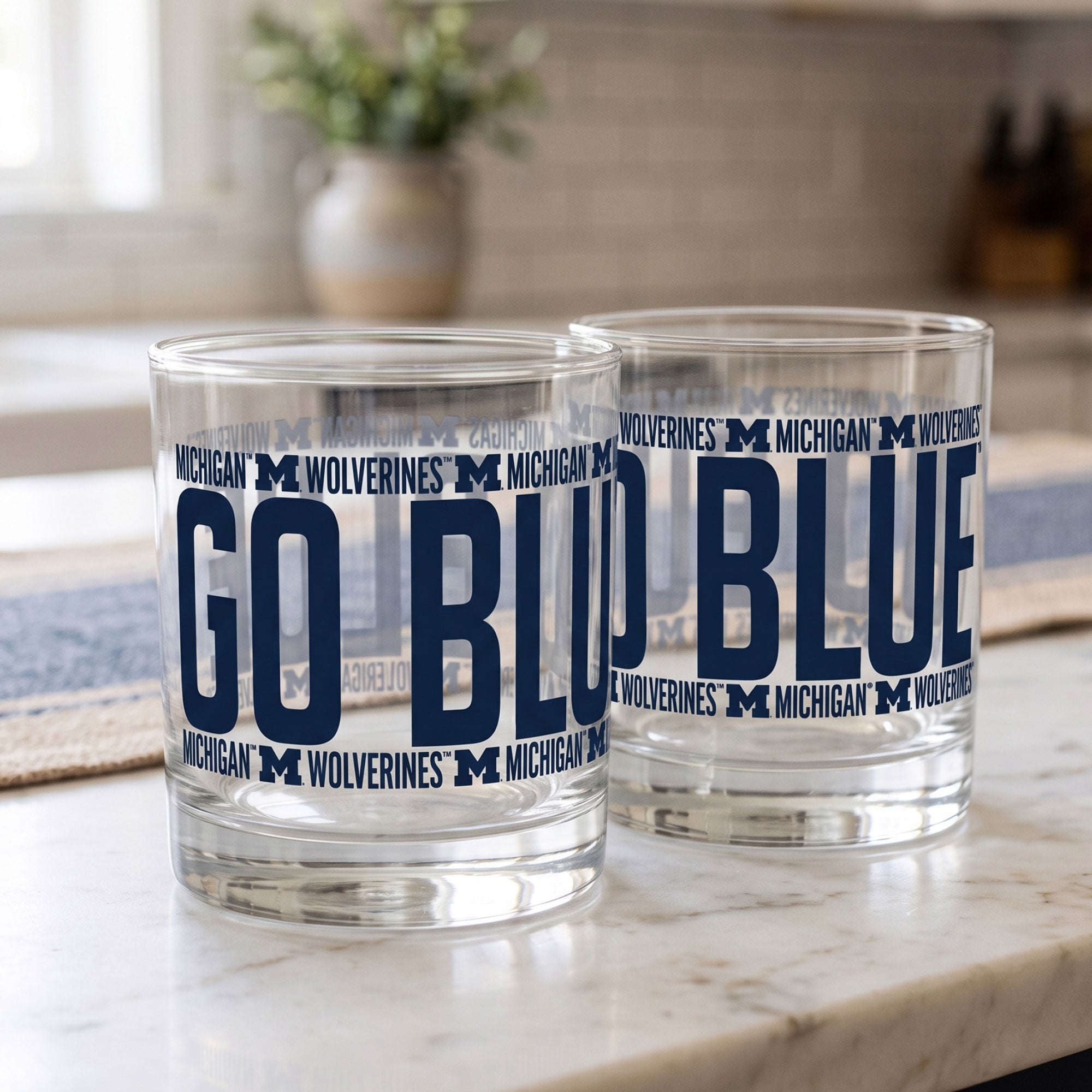 Verres à whisky surélevés Indigo Falls Michigan Wolverines - Lot de 2