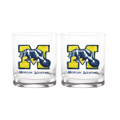  Michigan Wolverines Indigo Falls Laura Wilcox Mascot Rocks Glass Set of 2