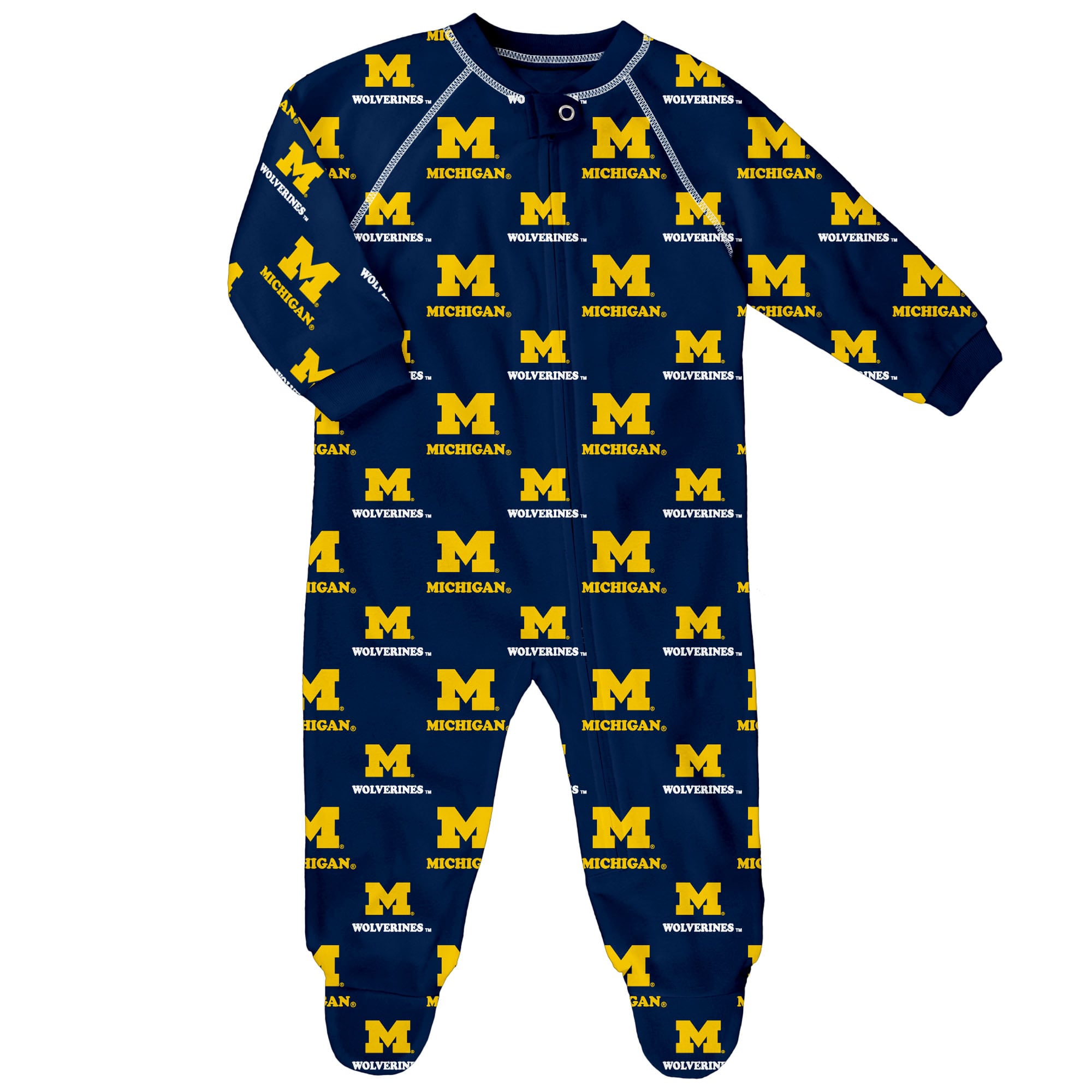 Combinaison zippée intégrale à imprimé raglan bleu marine Michigan Wolverines pour bébé Outerstuff