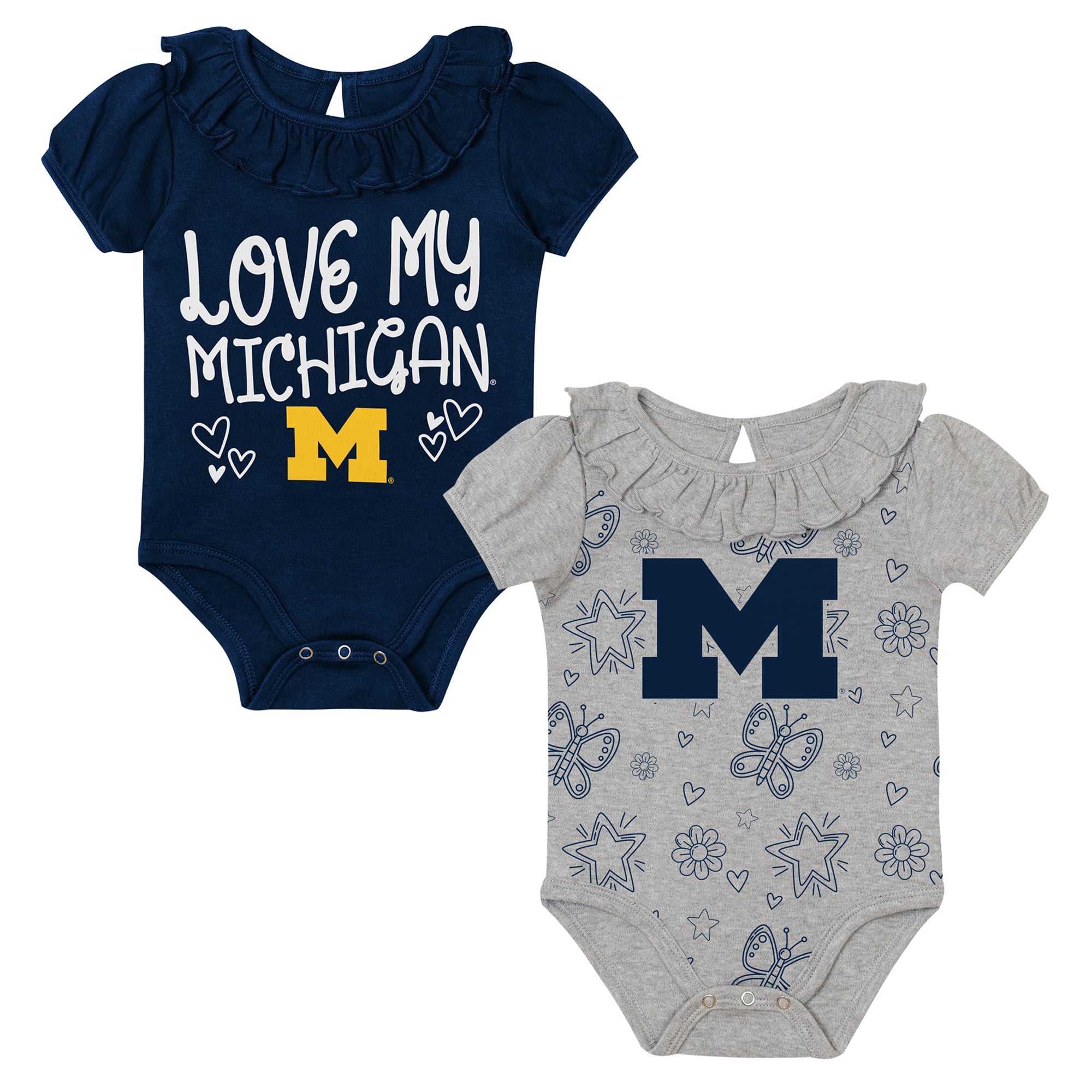 Infant Outerstuff Navy/Gray Michigan Wolverines Two-Pack Playtime Ruffle Bodysuit Set