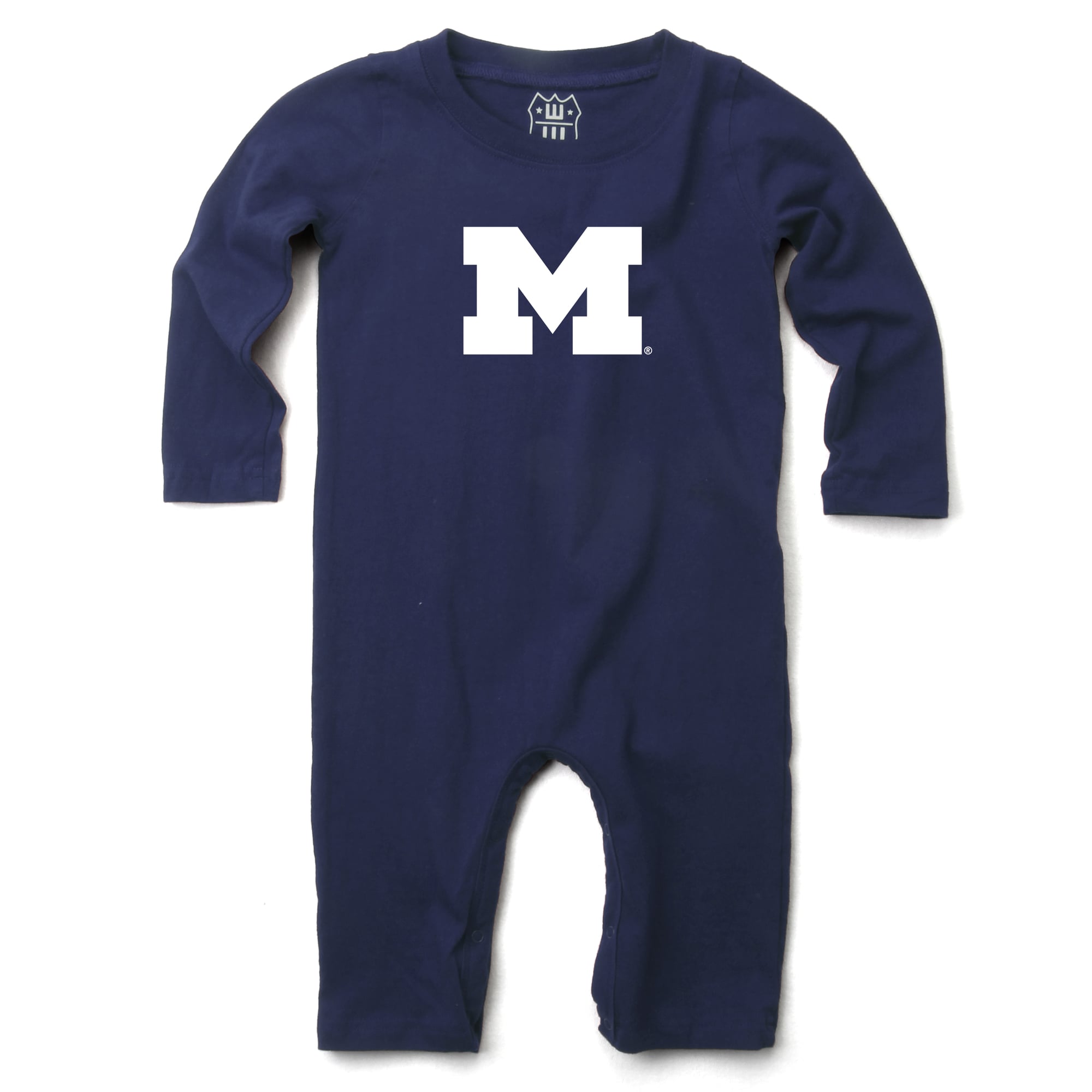 Infant Wes & Willy Navy Michigan Wolverines Long Sleeve Romper