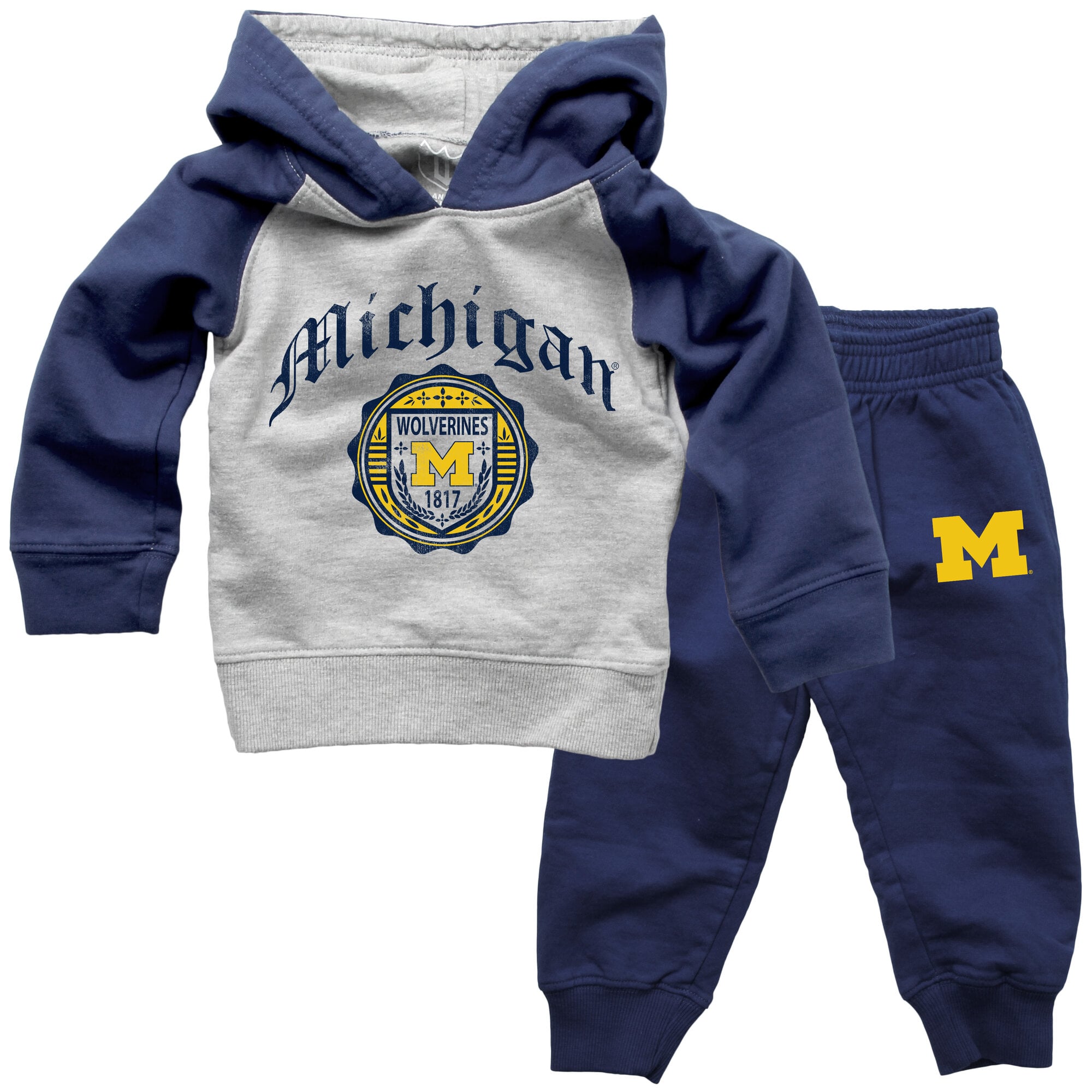 Ensemble sweat à capuche raglan et pantalon de survêtement Wes & Willy pour bébé, bleu marine, Michigan Wolverines