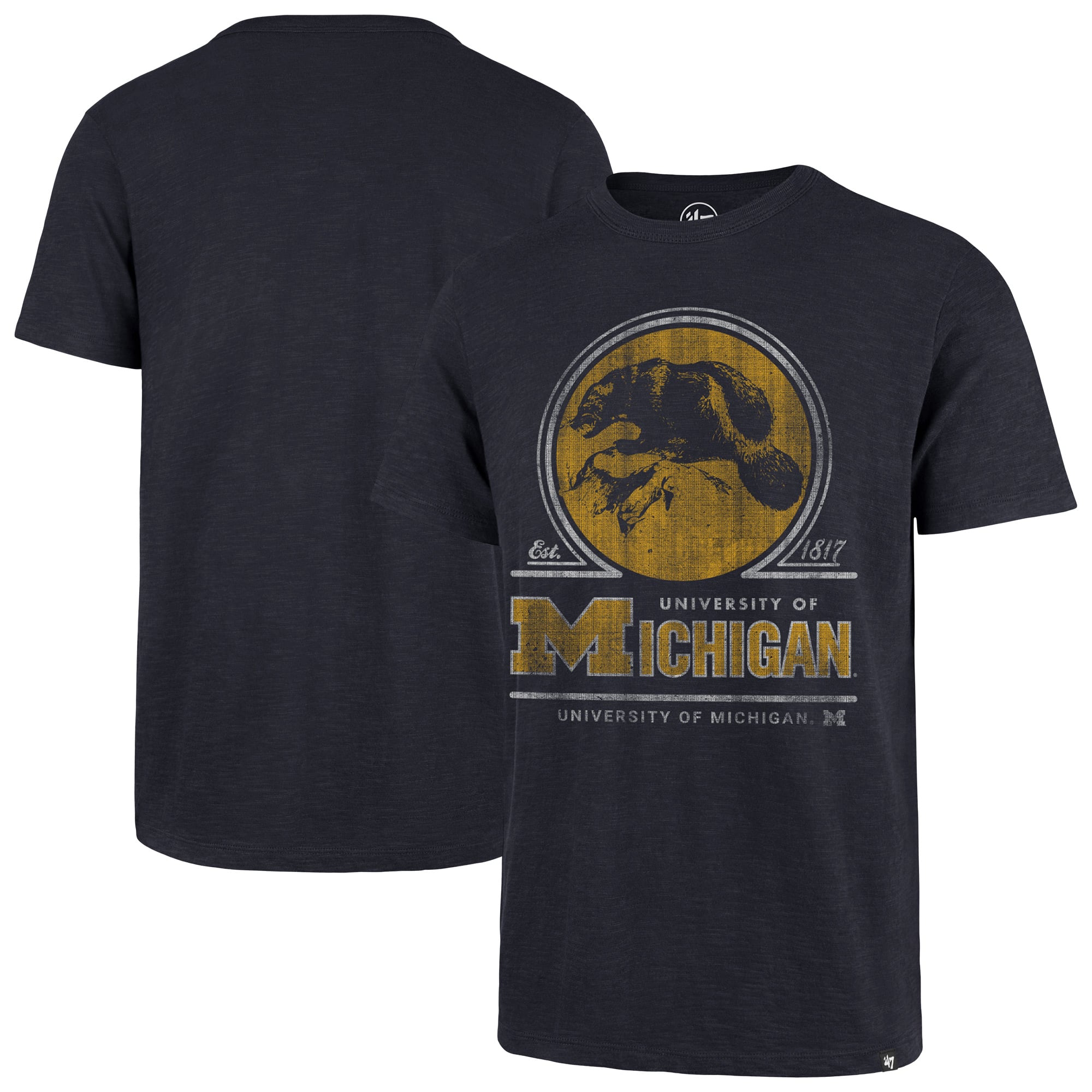 Men's '47 Navy Michigan Wolverines Emblem Mark Scrum T-Shirt