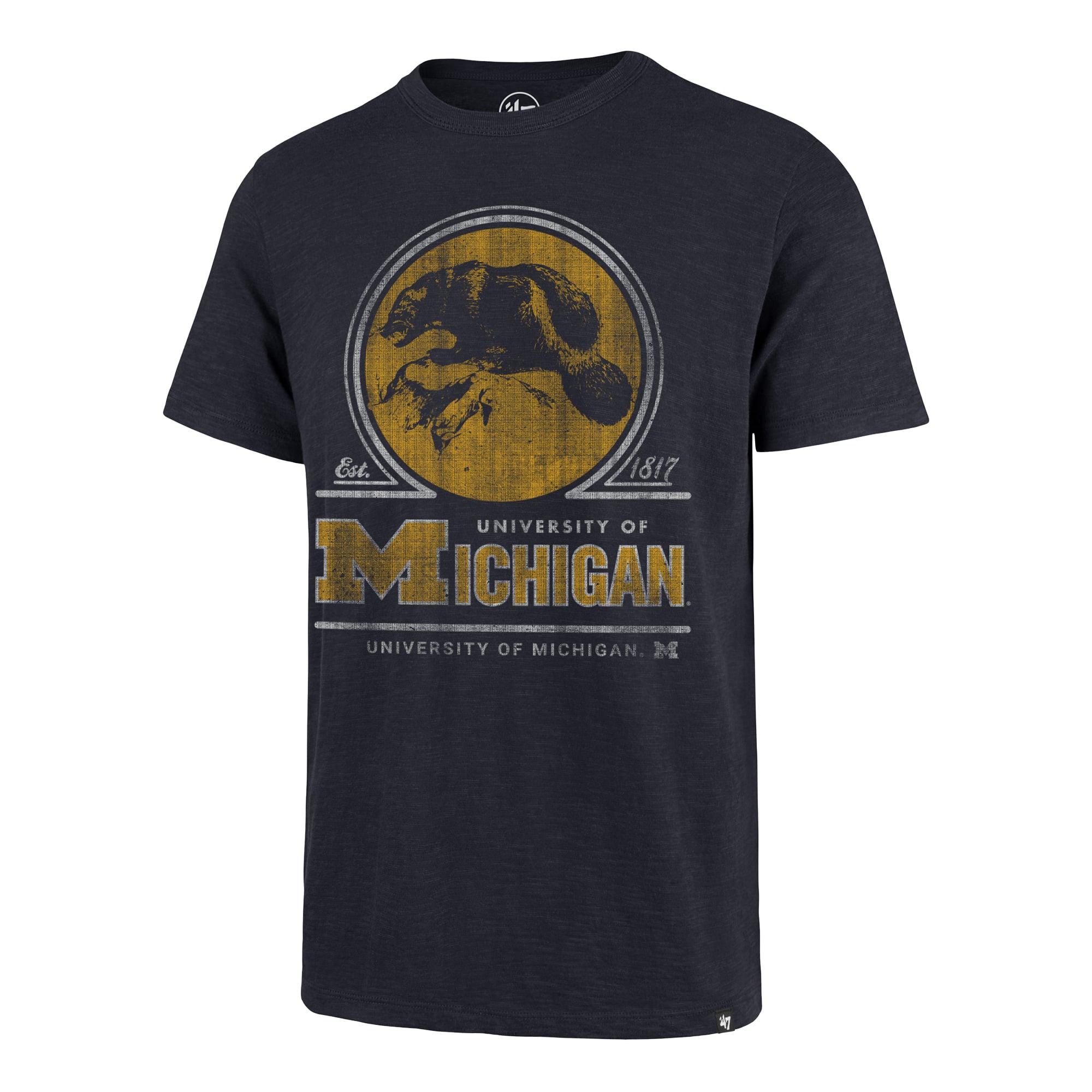 Men's '47 Navy Michigan Wolverines Emblem Mark Scrum T-Shirt