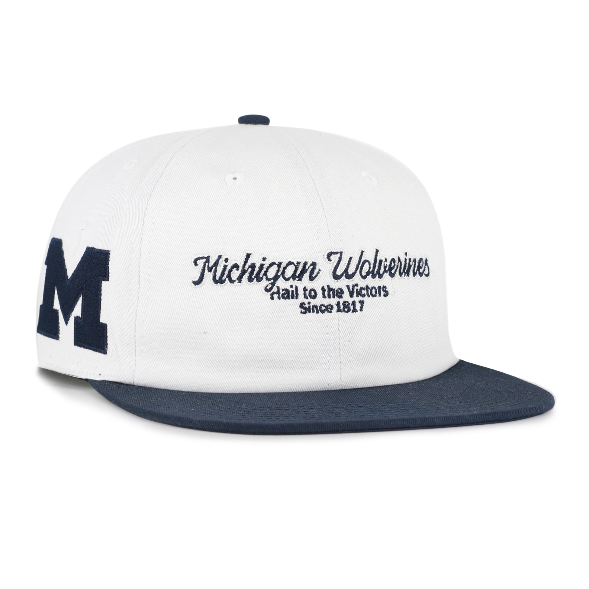 Men's '47 White/Navy Michigan Wolverines Script Stack Relaxed Captain Adjustable Hat
