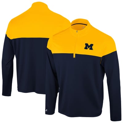  Michigan Wolverines Antigua Hinder Colorblock Quarter-Zip Pullover - Navy
