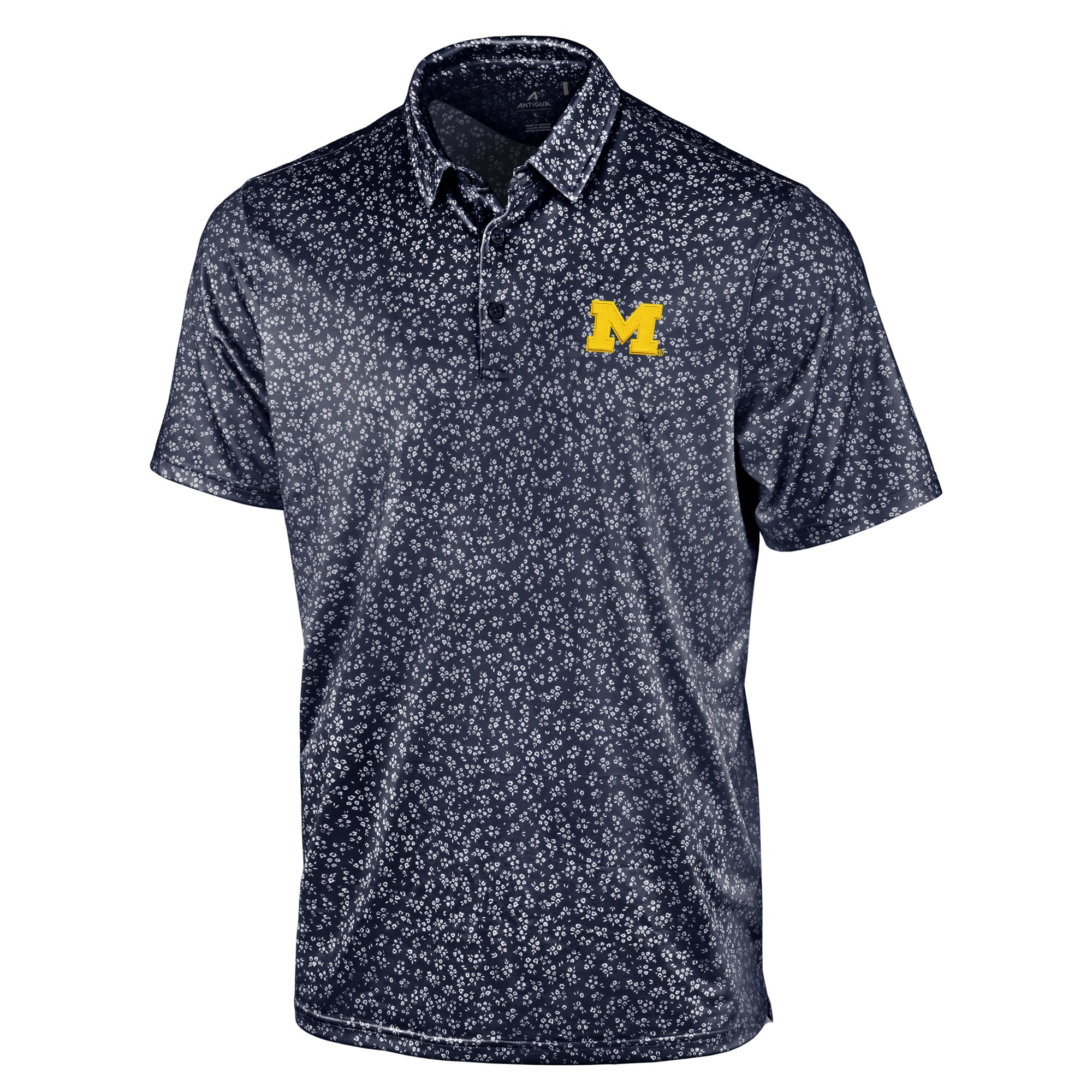 Men's Antigua Navy Michigan Wolverines Mono Floral Polo