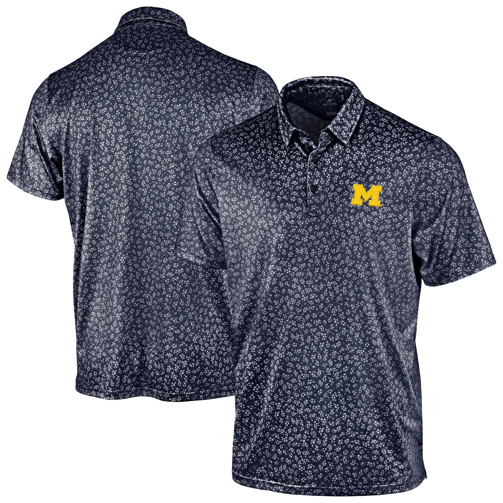 Men's Antigua Navy Michigan Wolverines Mono Floral Polo