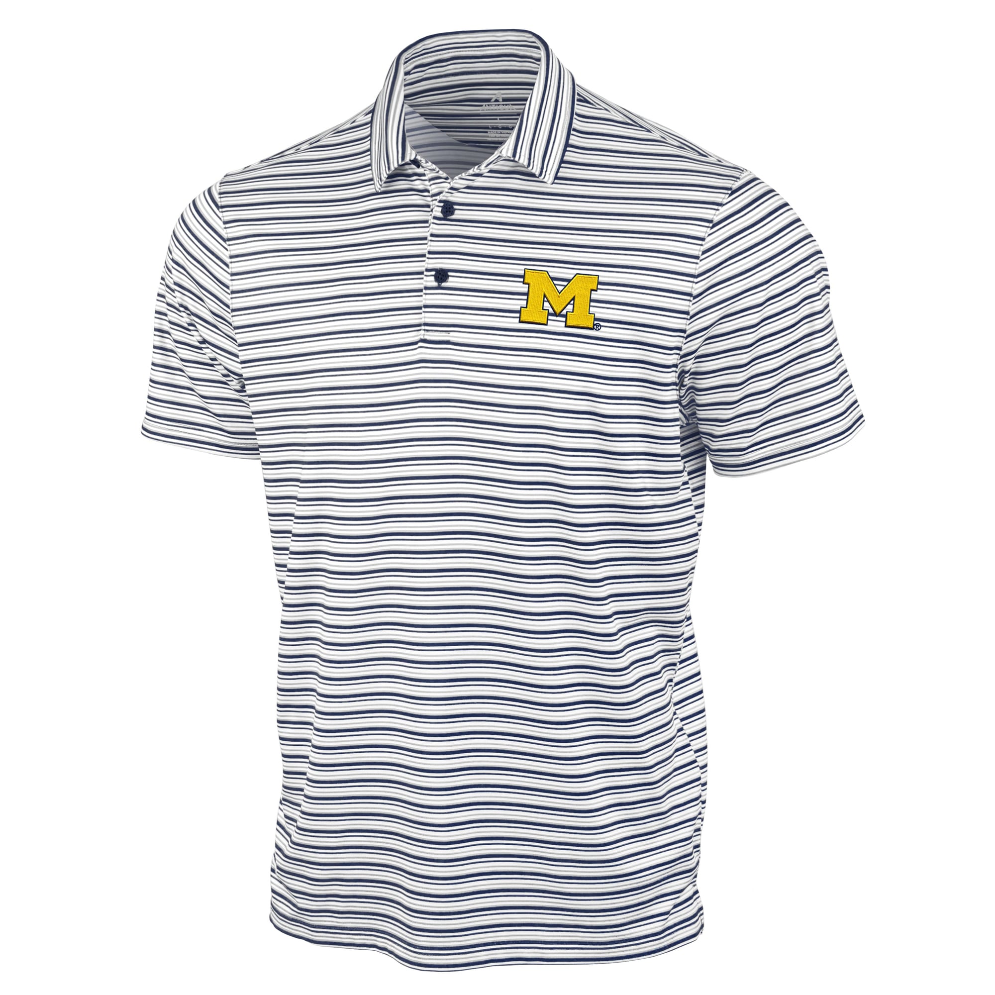Men's Antigua Navy Michigan Wolverines Space Stripe Polo