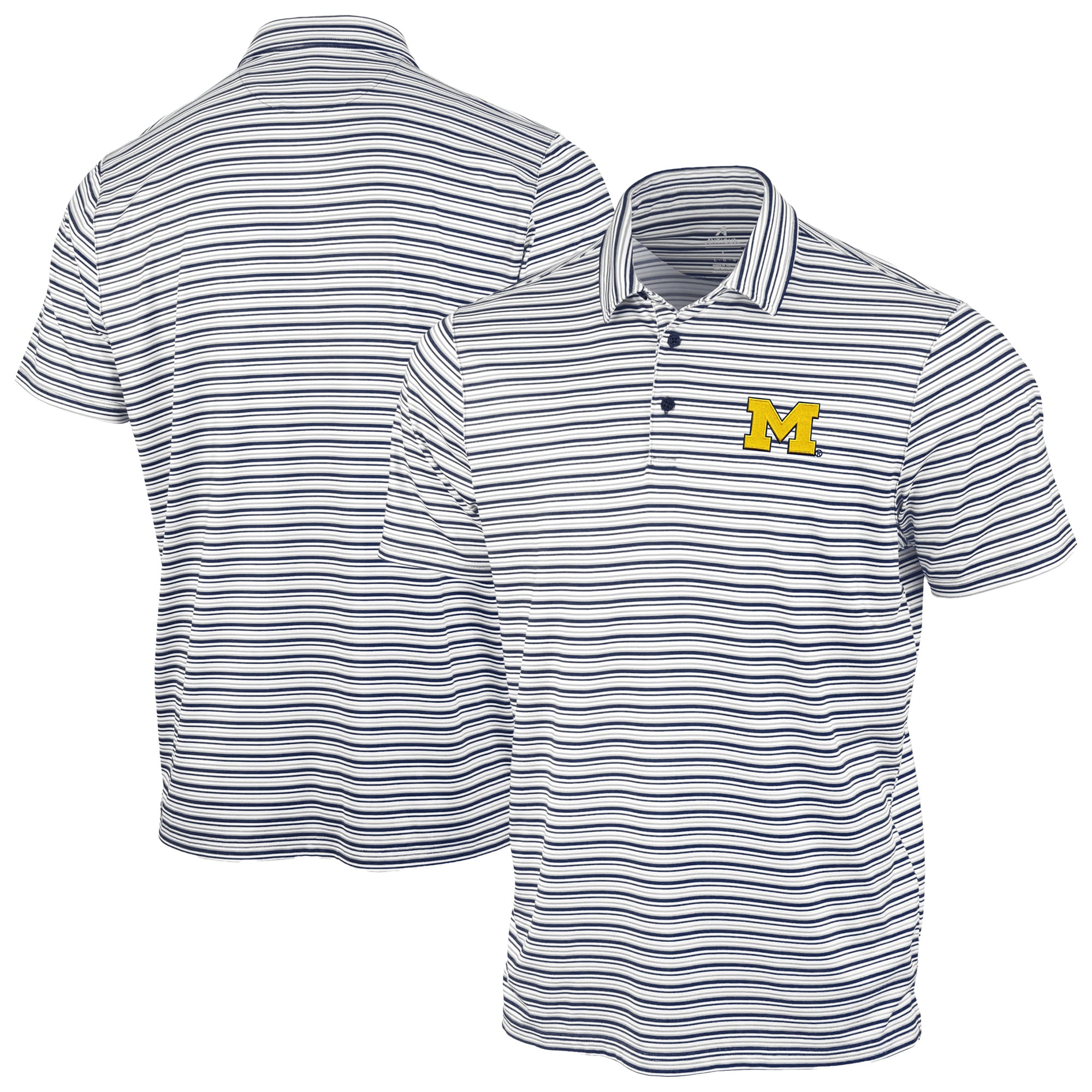 Men's Antigua Navy Michigan Wolverines Space Stripe Polo