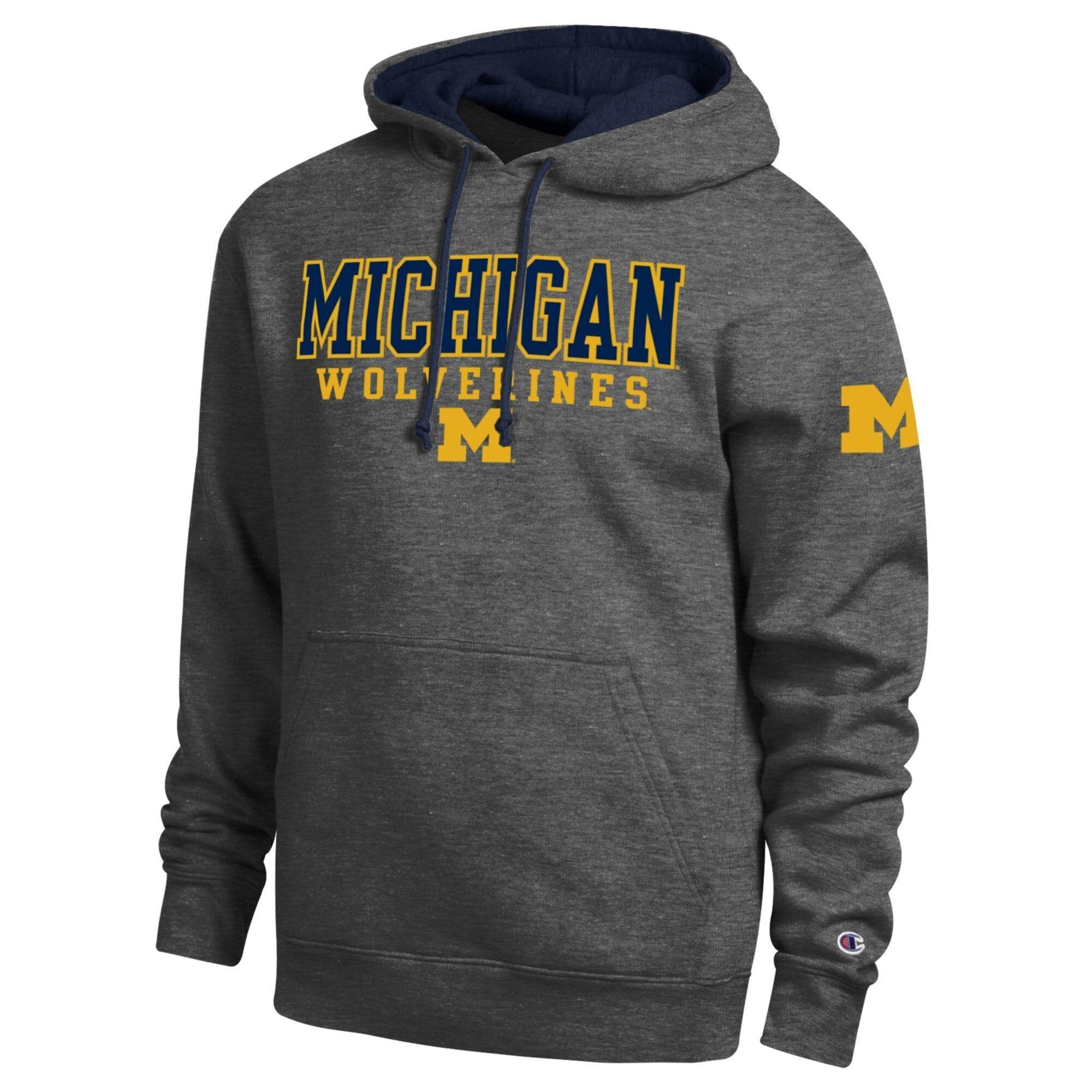 Sweat à capuche contrasté Champion pour homme, couleur anthracite, Michigan Wolverines