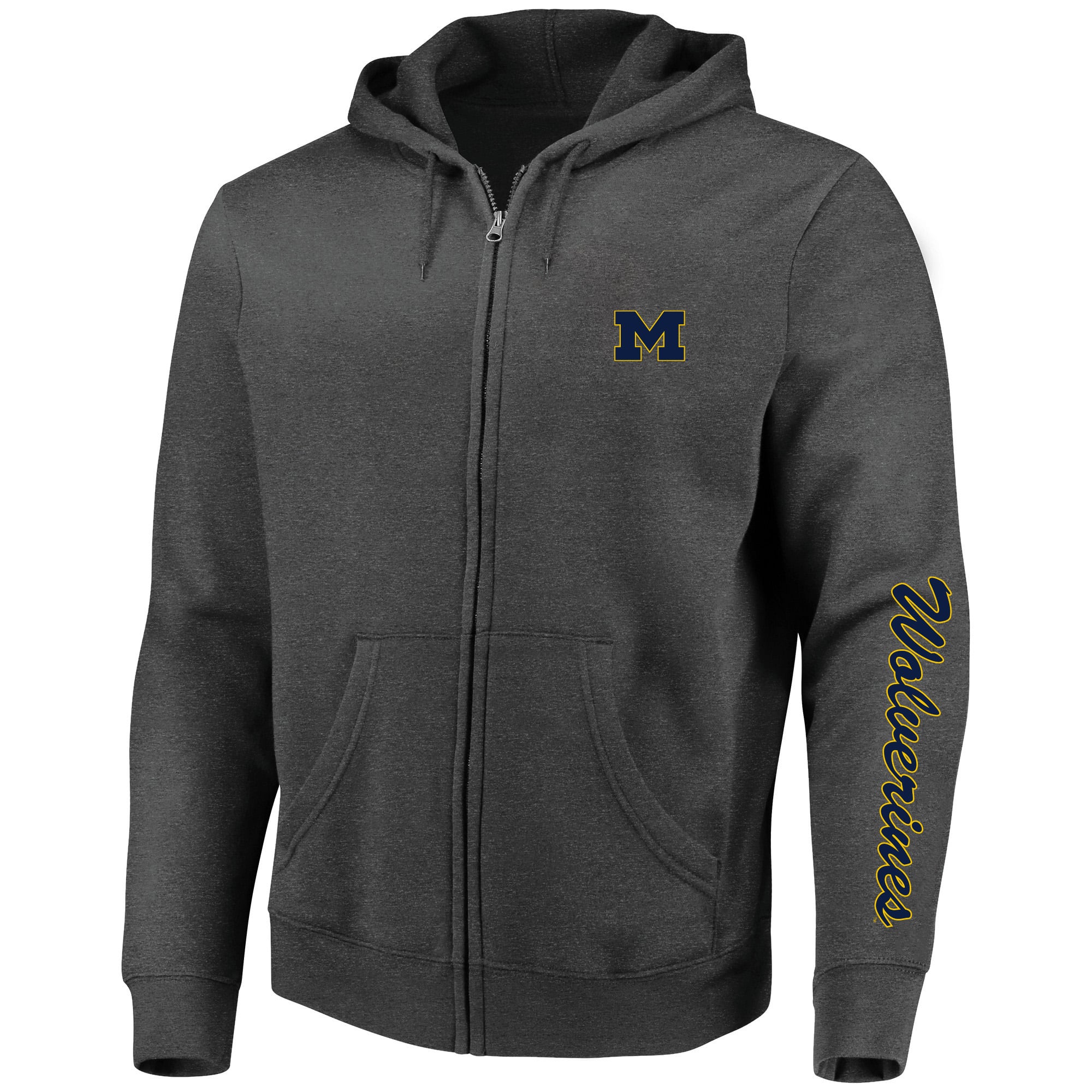 Sweat à capuche zippé Champion pour homme, couleur gris anthracite chiné, Michigan Wolverines, grandes tailles