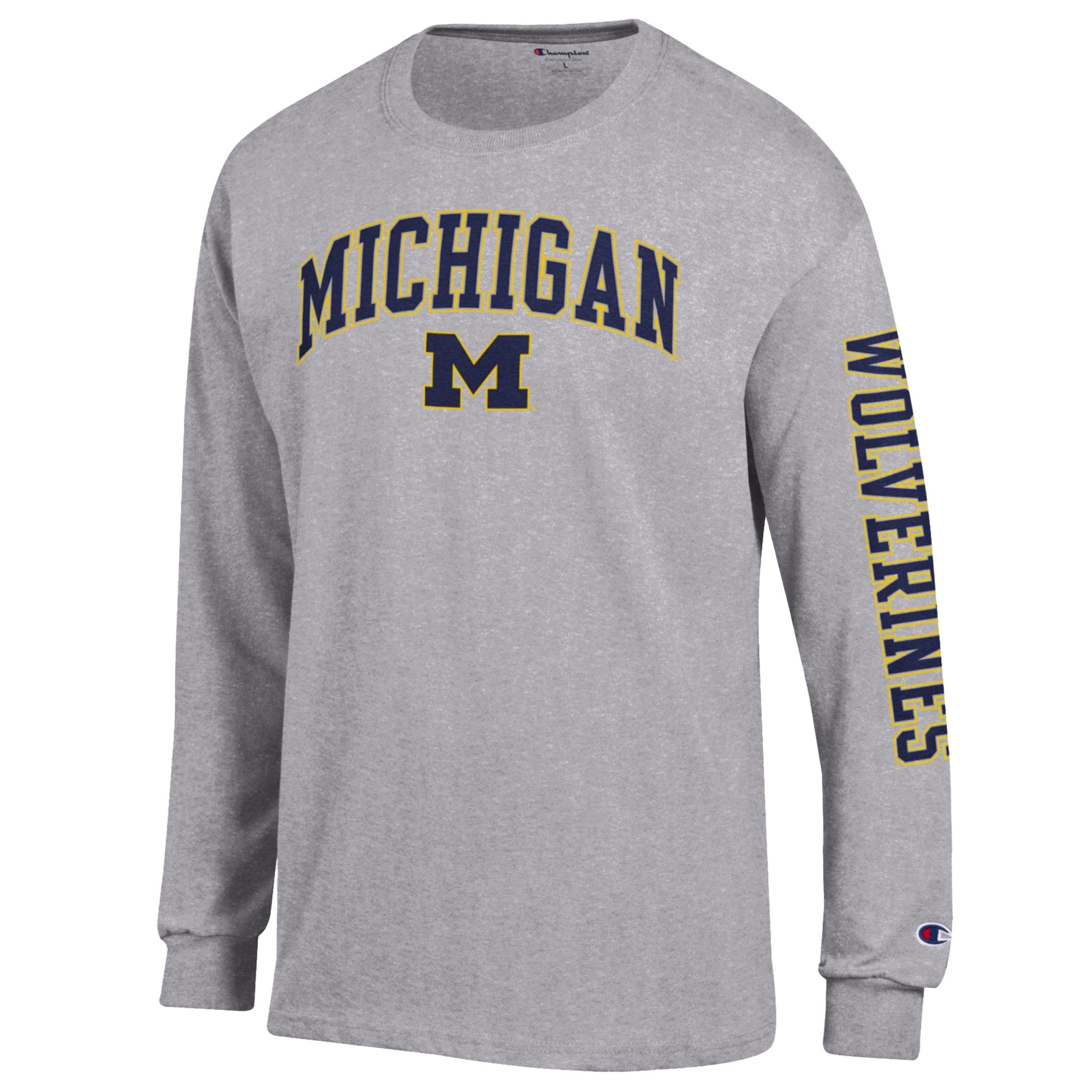 T-shirt à manches longues 2-Hit avec logo Arch Over des Wolverines du Michigan, gris chiné, pour homme