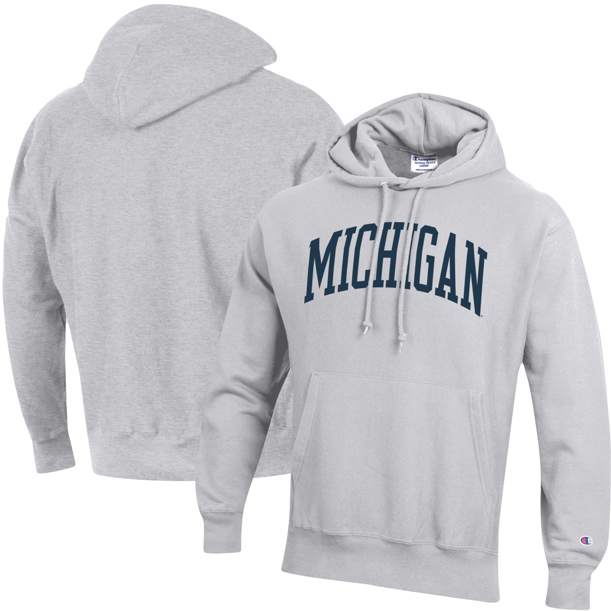 Men's Champion Heathered Gray Michigan Wolverines Big & Tall Reverse Weave Fleece Pullover Hoodie Sweatshirt