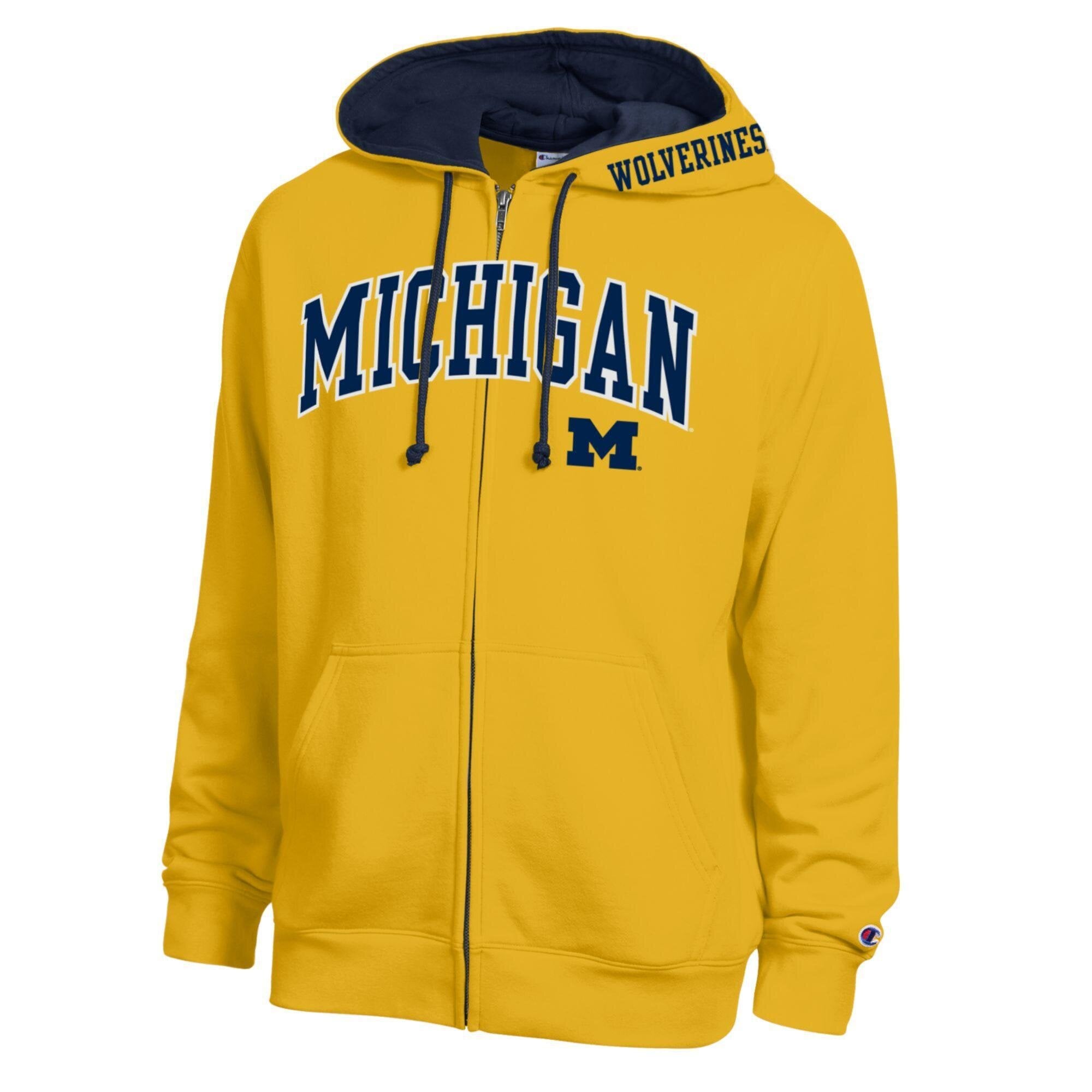 Sweat à capuche zippé en polaire Champion Maize Michigan Wolverines Arch Logo pour homme
