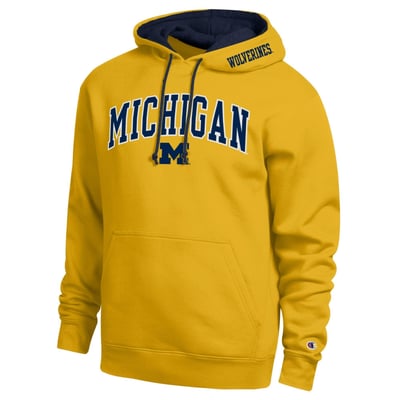 Michigan Wolverines Champion Arch Tackle Twill Hoodie - Maize