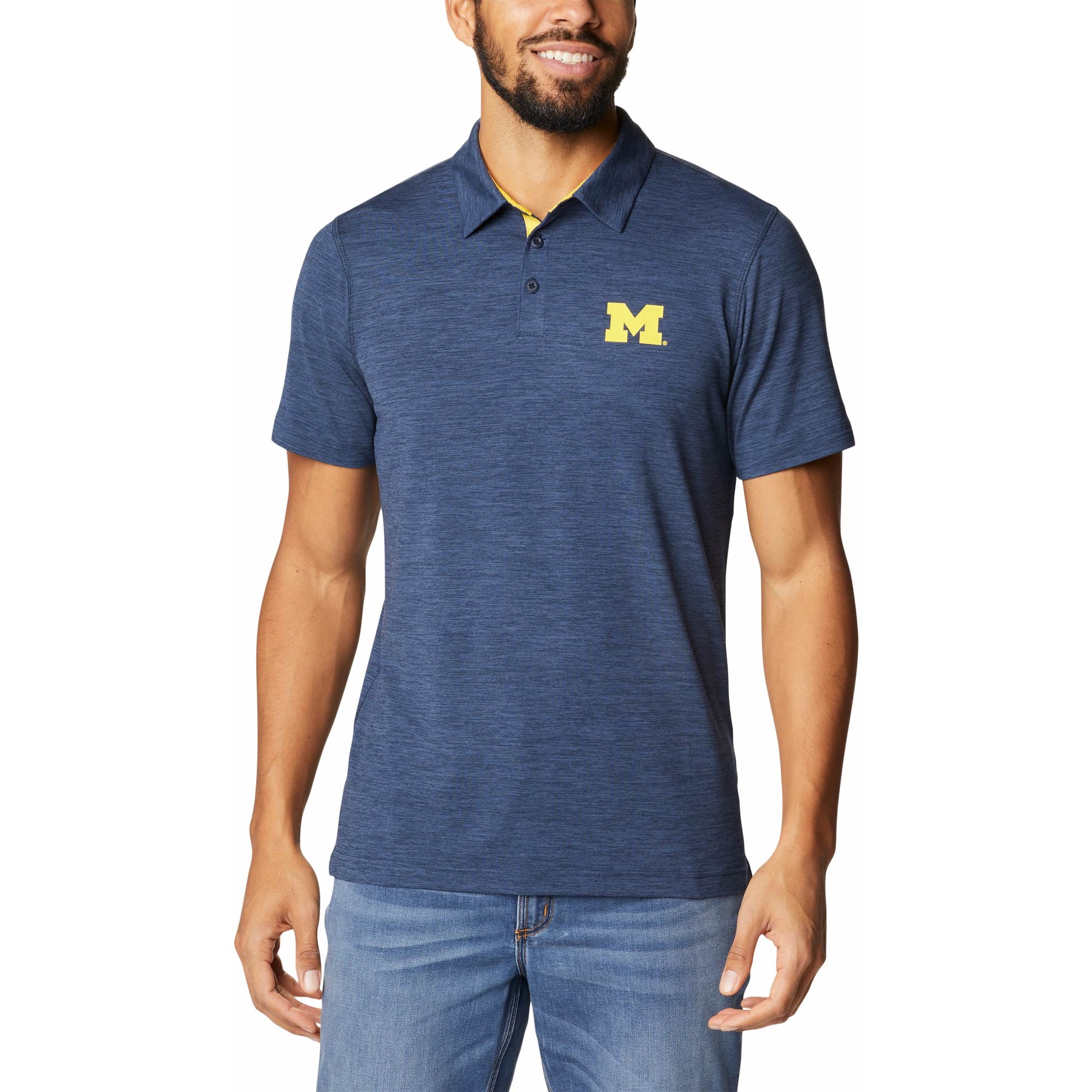 Polo Columbia bleu marine Michigan Wolverines Trail Omni-Shade pour homme