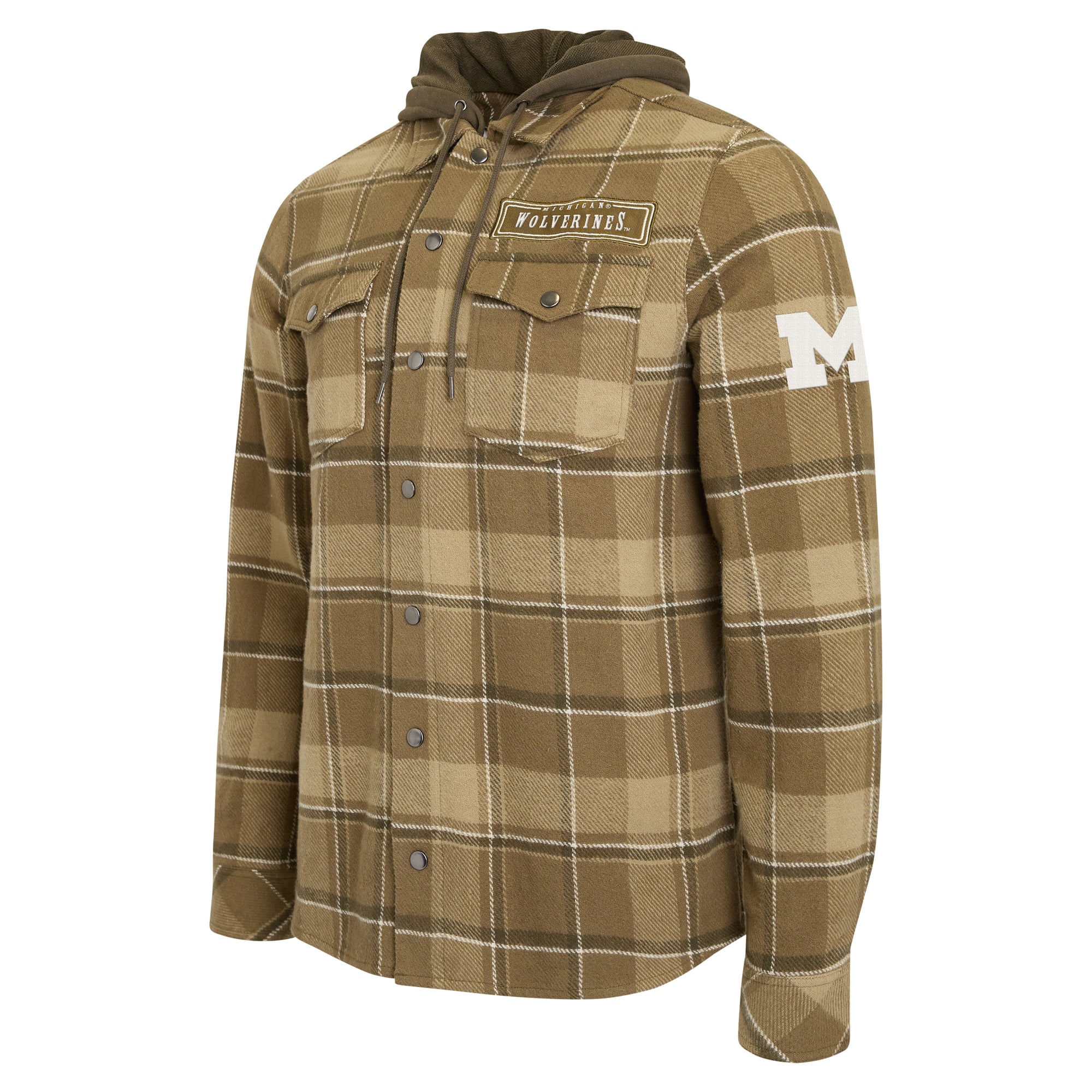 Men's Darius Rucker Collection by Fanatics Brown/Olive Michigan Wolverines Woven Hooded Full-Snap Shacket