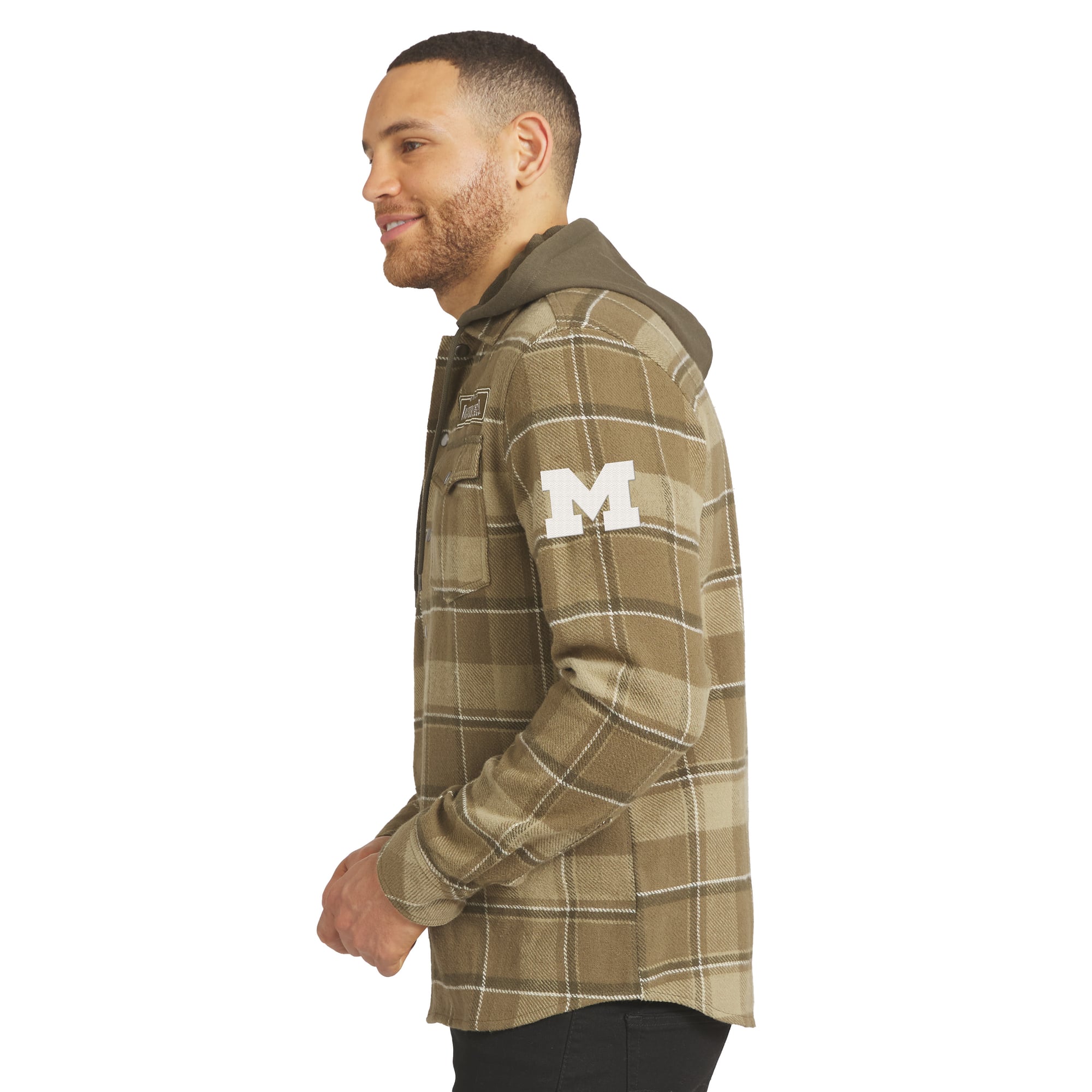 Men's Darius Rucker Collection by Fanatics Brown/Olive Michigan Wolverines Woven Hooded Full-Snap Shacket