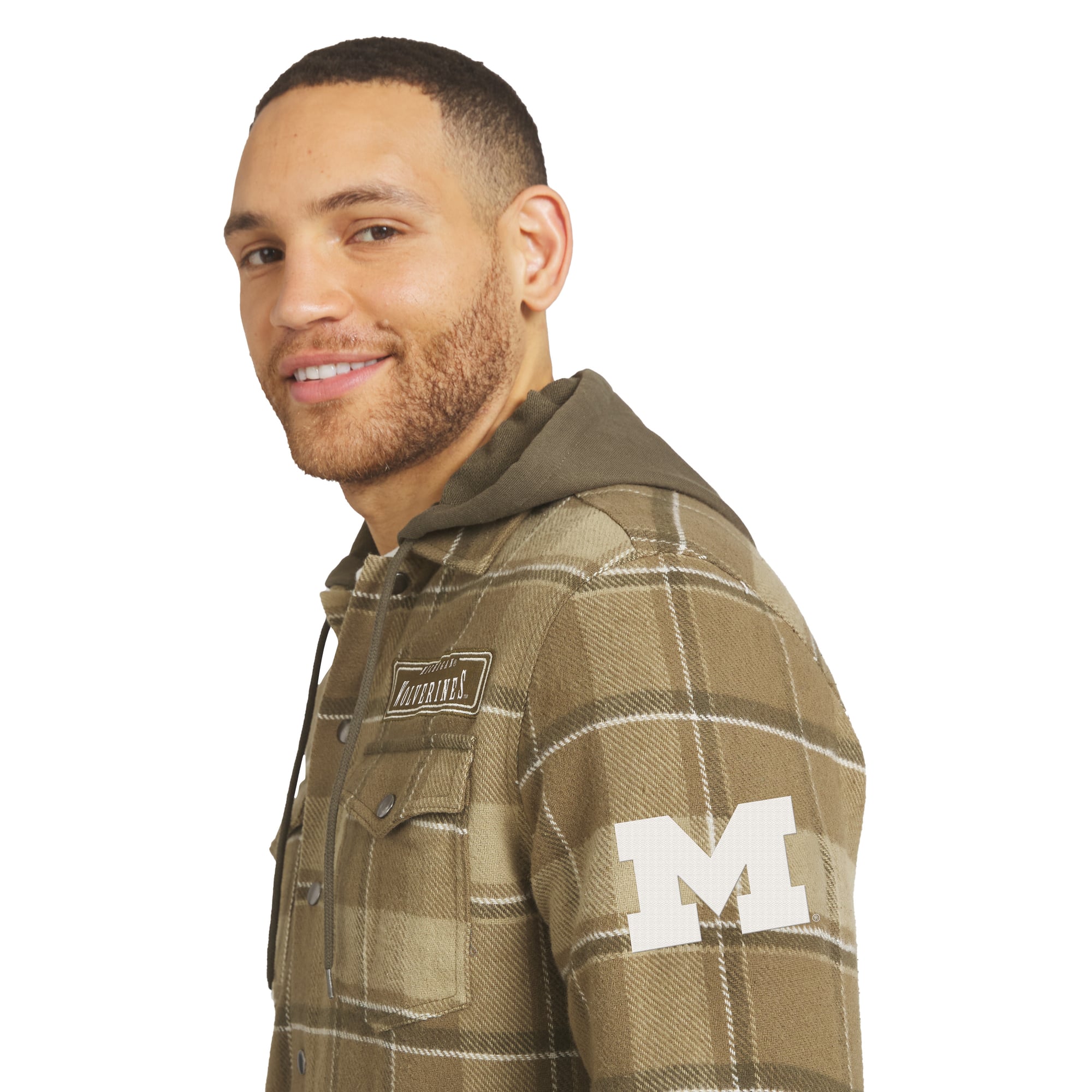 Men's Darius Rucker Collection by Fanatics Brown/Olive Michigan Wolverines Woven Hooded Full-Snap Shacket