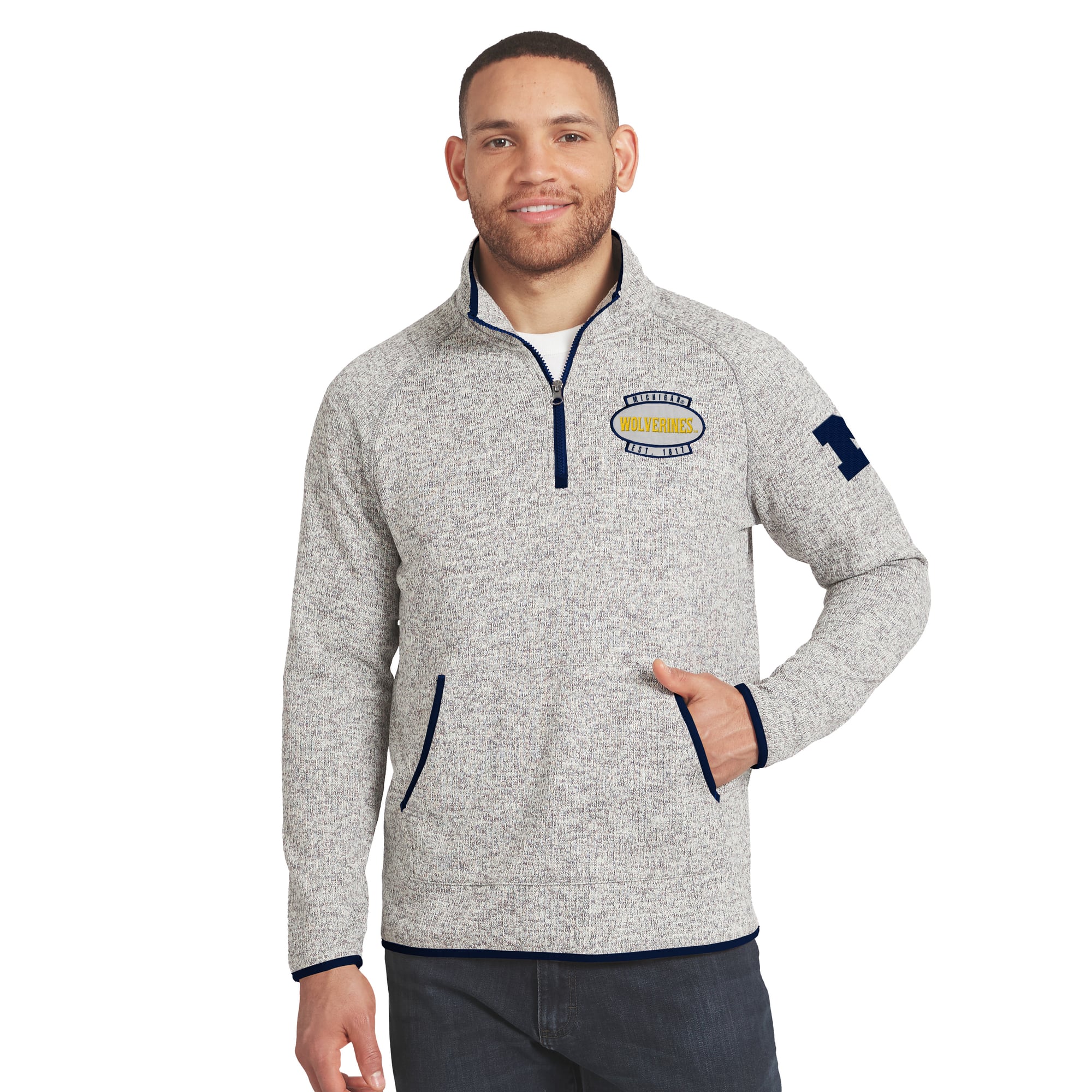 Pull-over à col zippé gris de la collection Darius Rucker pour homme par Fanatics, Michigan Wolverines