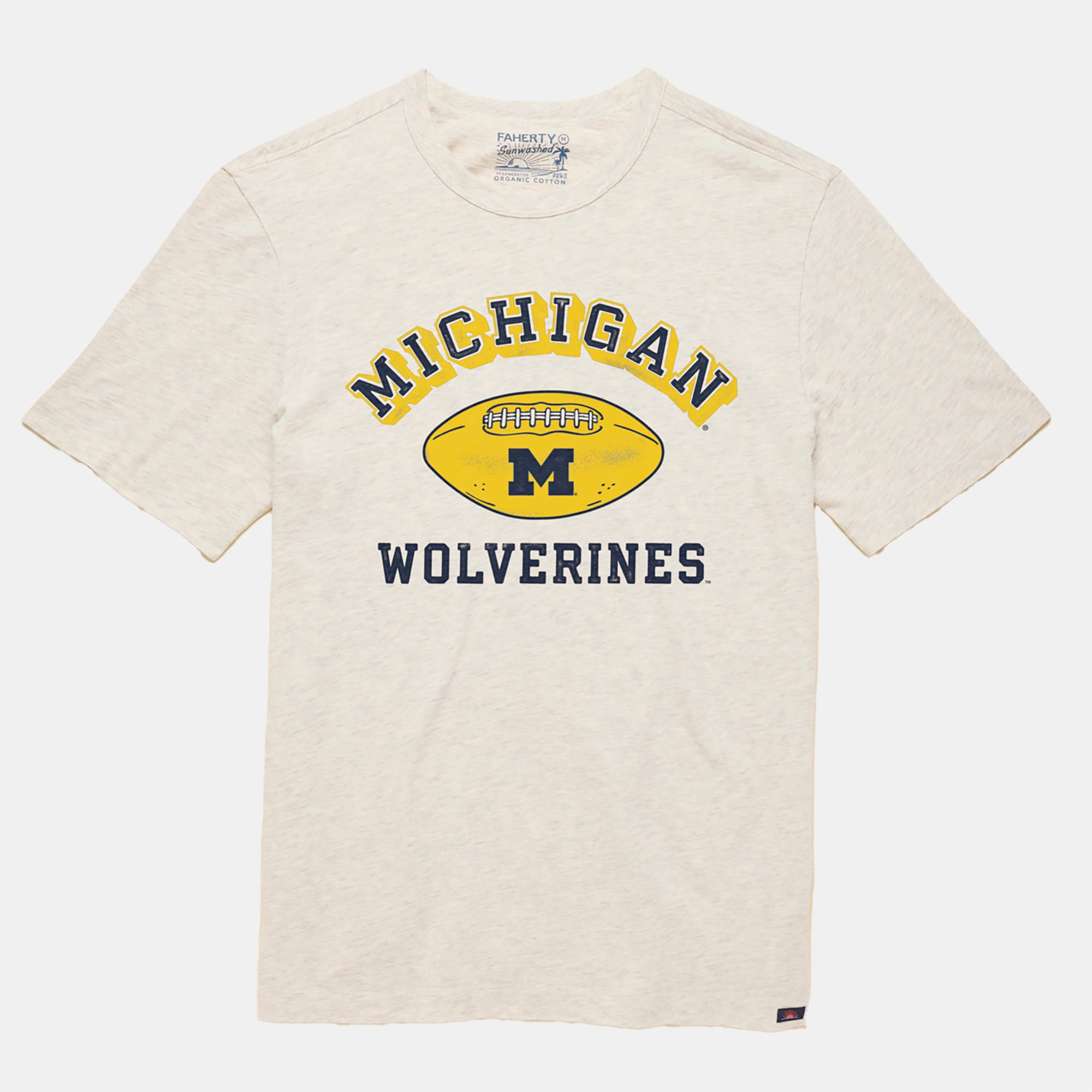 T-shirt FAHERTY bleu marine pour homme, Michigan Wolverines, délavé au soleil