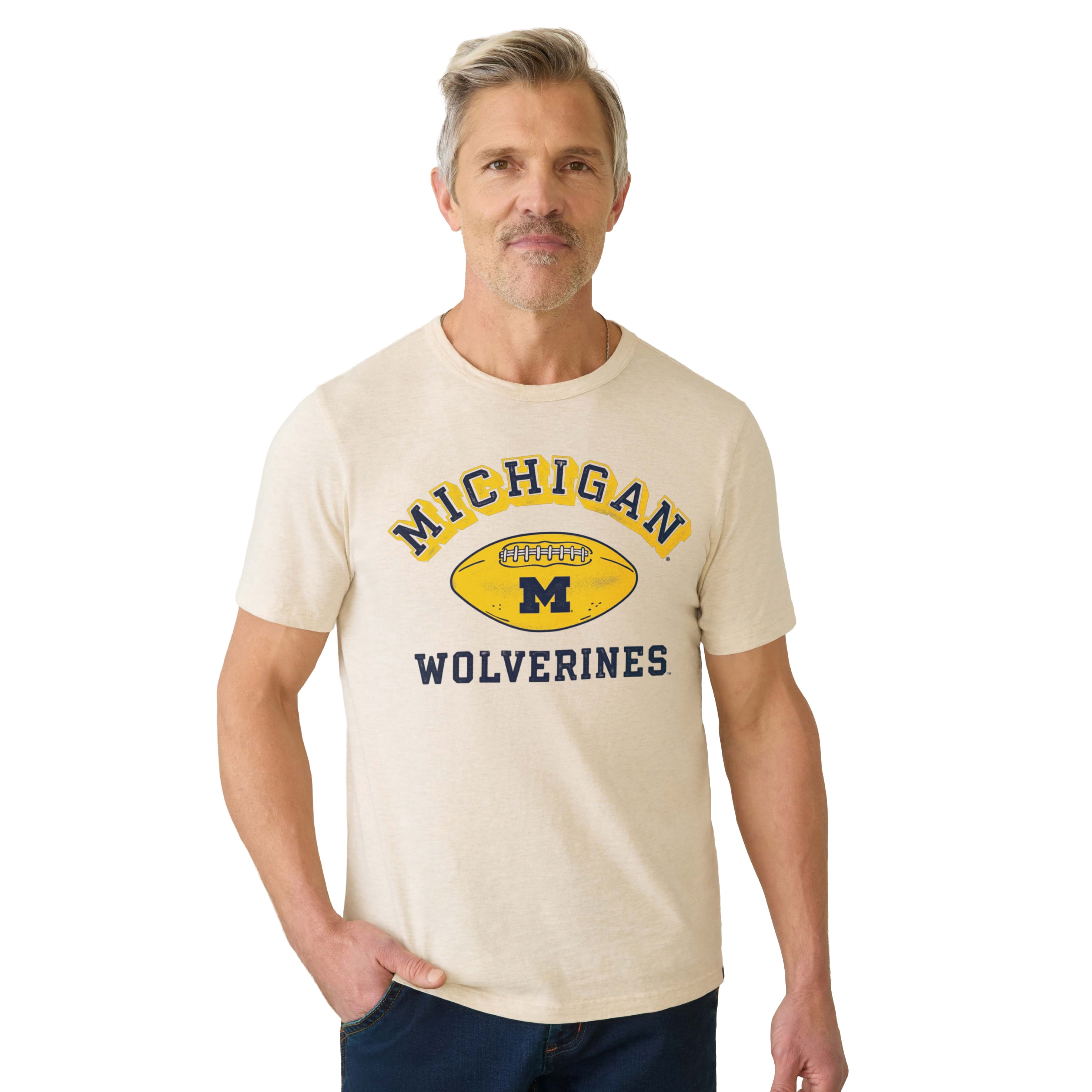 T-shirt FAHERTY bleu marine pour homme, Michigan Wolverines, délavé au soleil