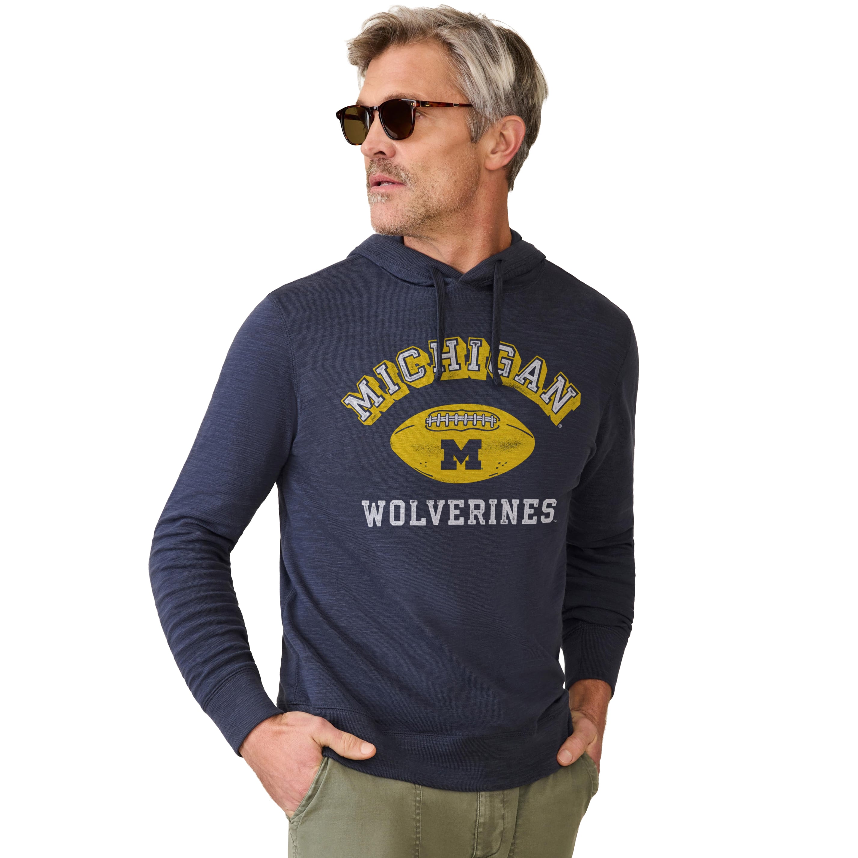 Sweat à capuche FAHERTY bleu marine pour homme, motif flammé délavé Michigan Wolverines