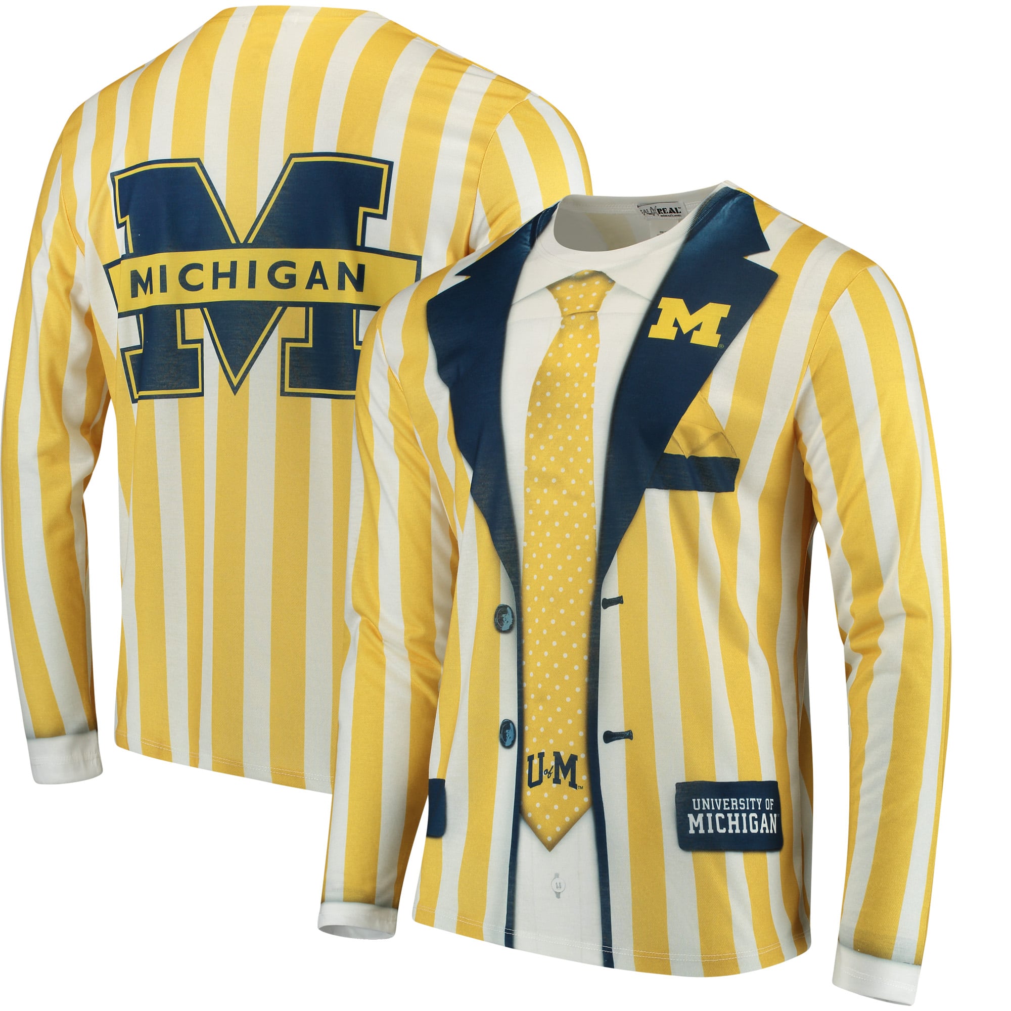 Men's Faux Real Maize Michigan Wolverines Suit Long Sleeve T-Shirt