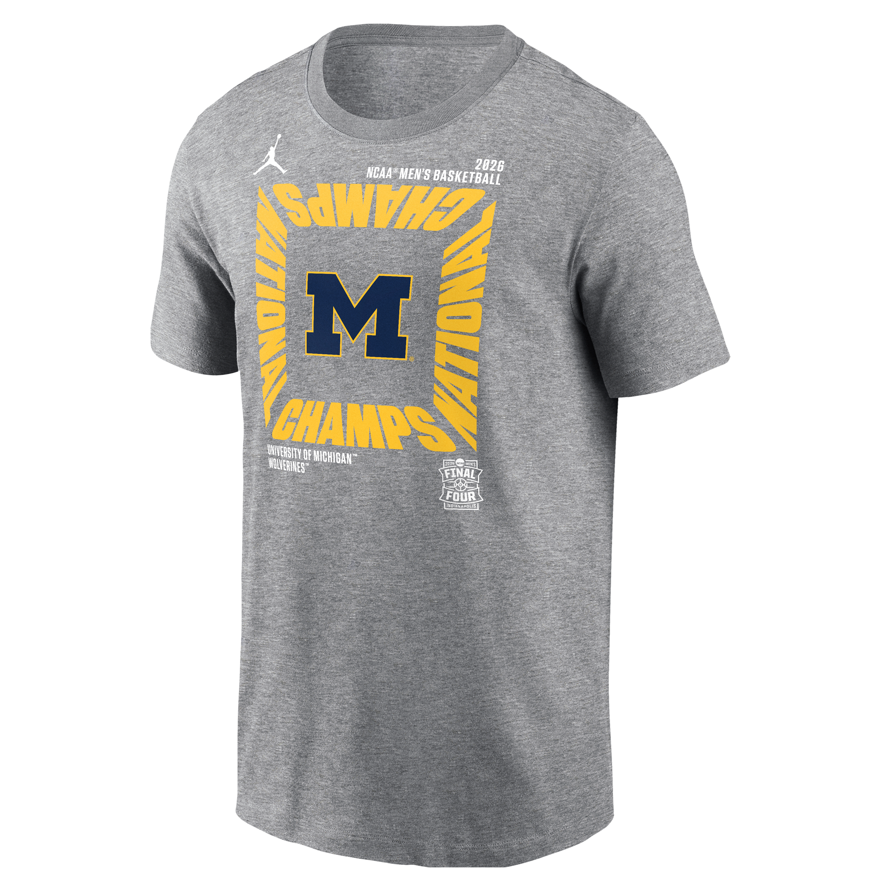 Men's Jordan Brand Gray Michigan Wolverines 2026 NCAA Basketball National Champions Square Celebration T-Shirt