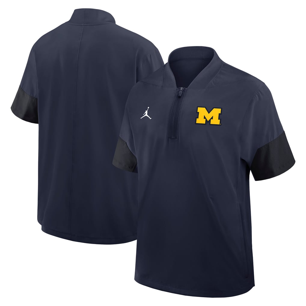 Zipper Code Jacket Men's Jordan Brand Navy Michigan Wolverines 2025 Sideline Short Sleeve ...