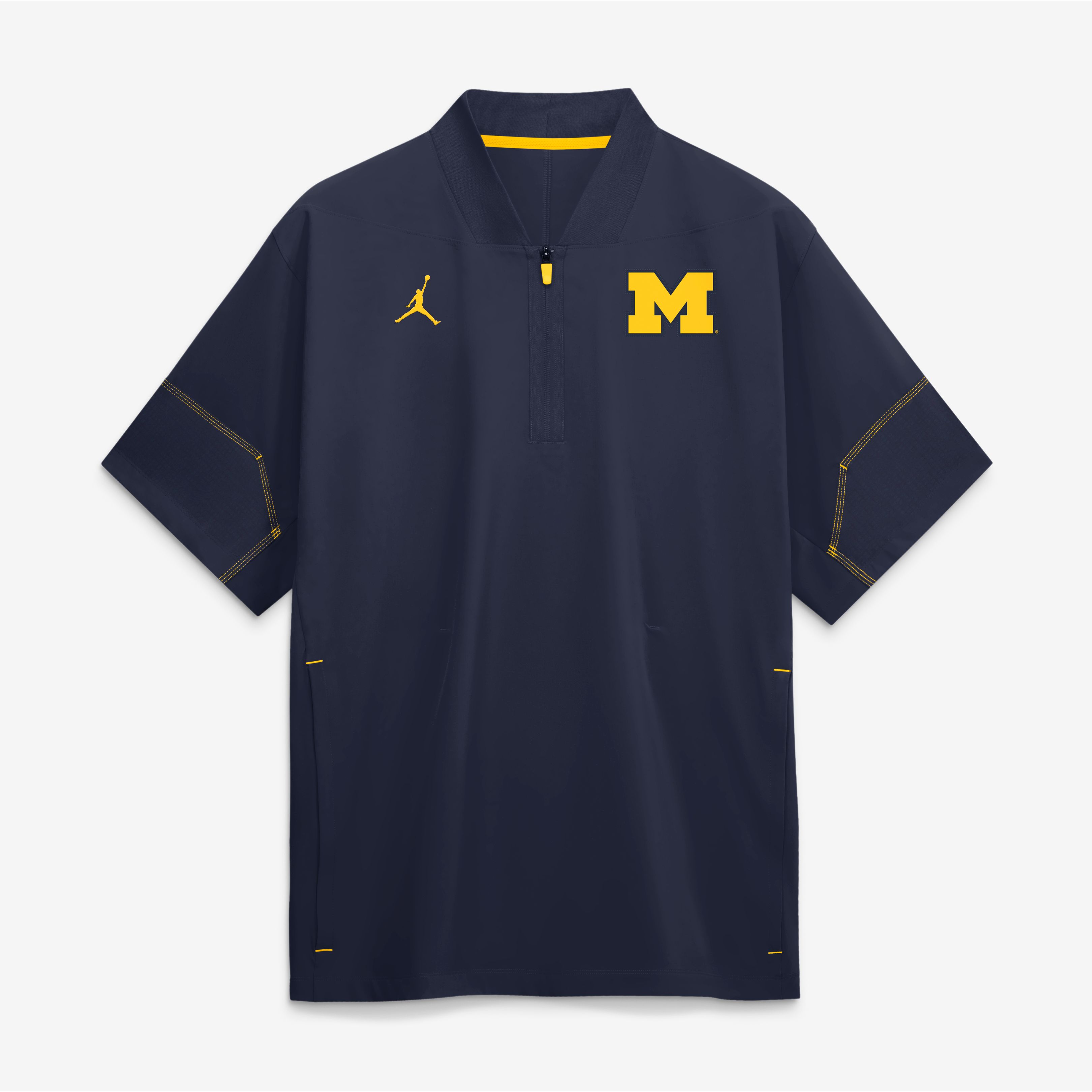 Men's Jordan Brand Navy Michigan Wolverines 2026 Sideline Short Sleeve Quarter-Zip Coaches Jacket
