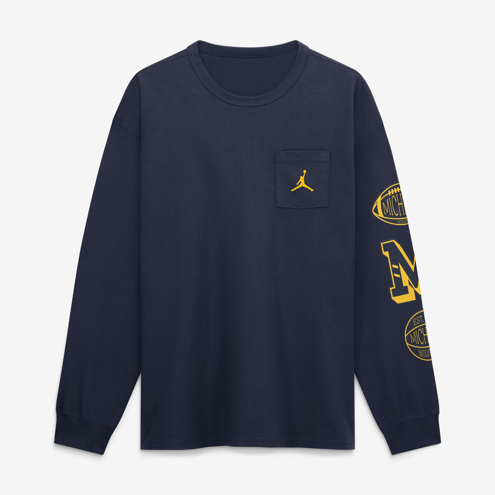 T-shirt à manches longues et poche Jordan Brand bleu marine Michigan Wolverines pour homme