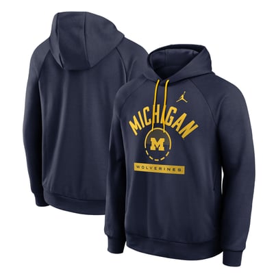  Michigan Wolverines Jordan Brand Courtside Practice Dri-FIT Raglan Fleece Hoodie - Navy