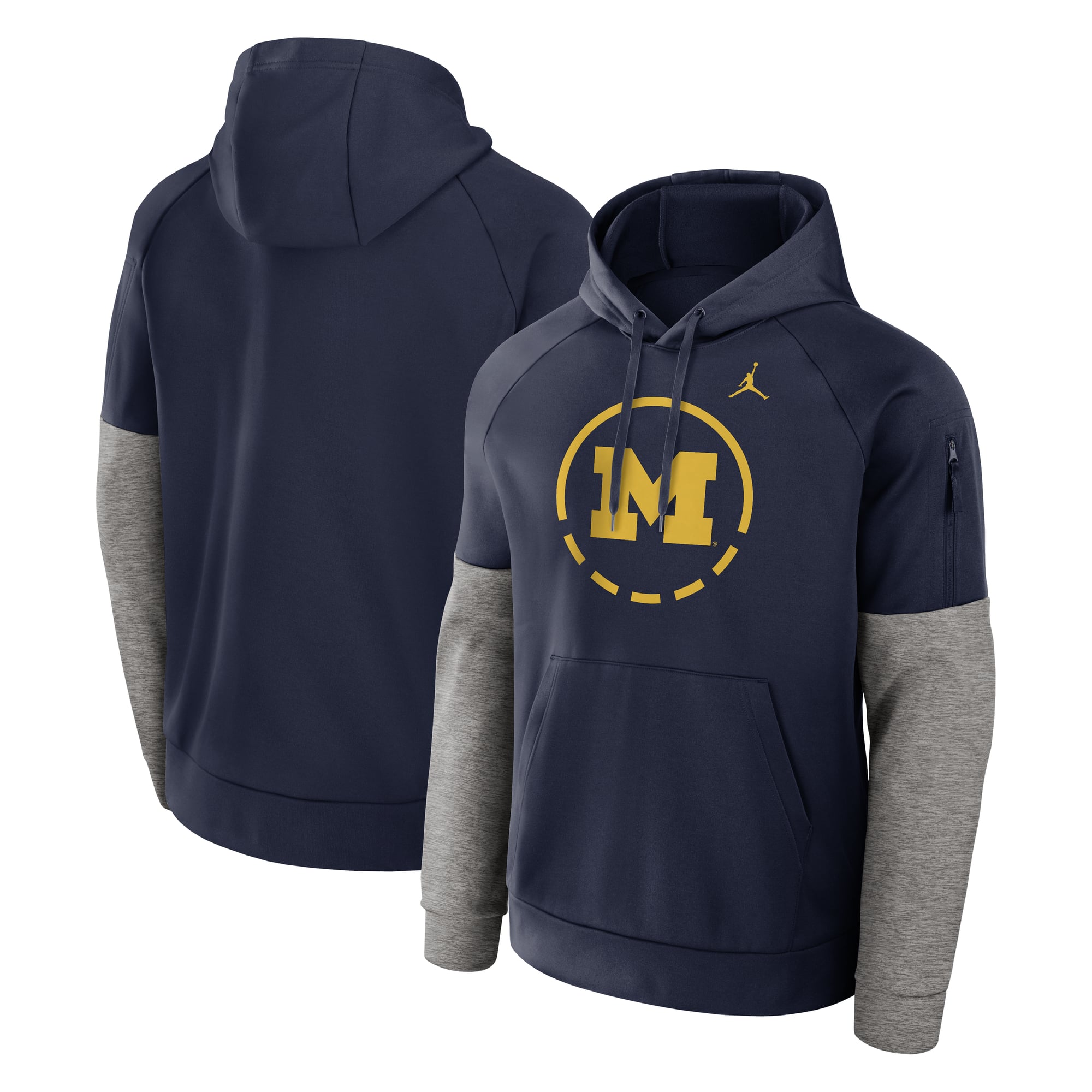 Sweat à capuche raglan en polaire Therma-FIT pour homme, bleu marine, Michigan Wolverines Primetime Basketball de Jordan Brand.