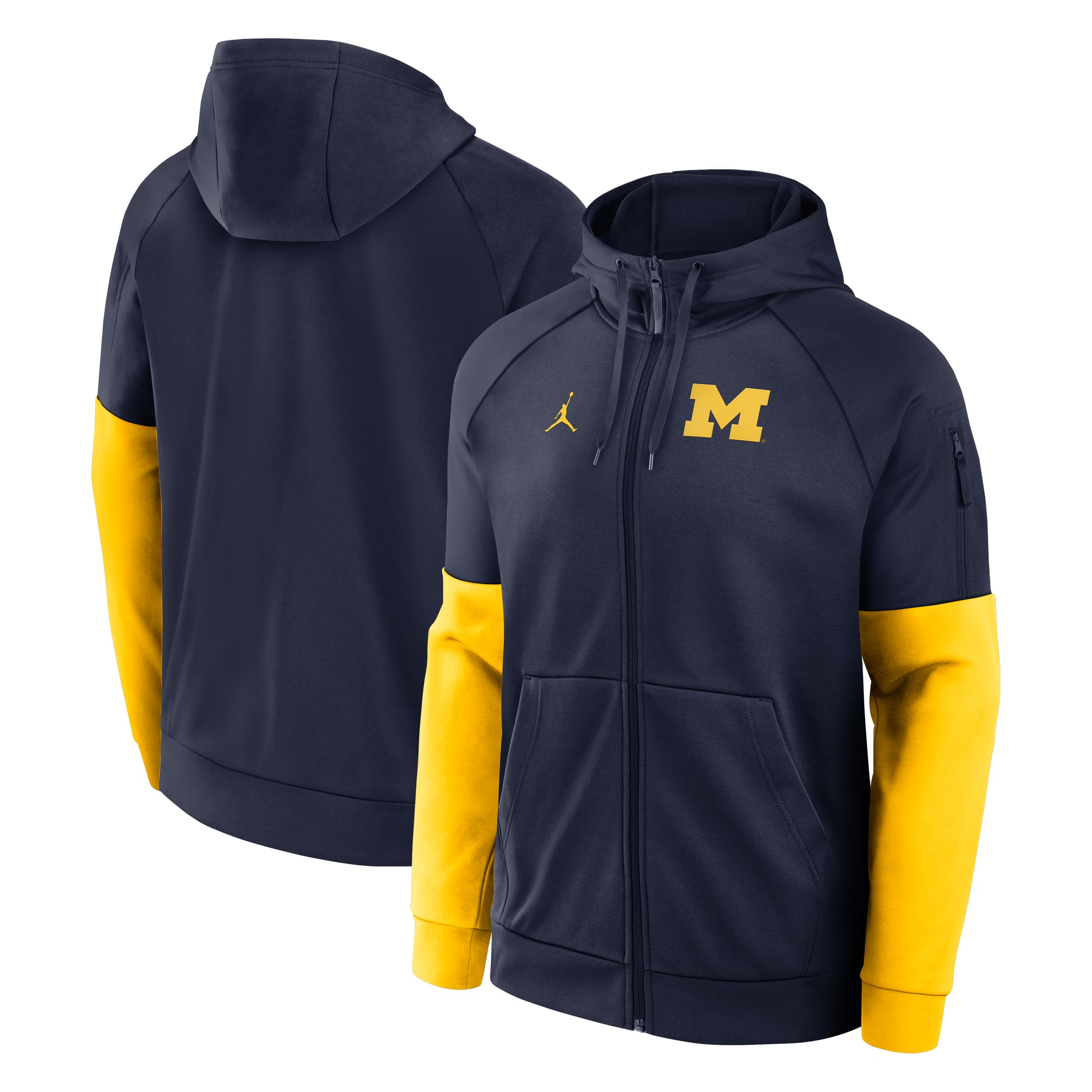 Sweat à capuche zippé raglan Jordan Brand bleu marine Michigan Wolverines Primetime avec logo principal et technologie Therma-FIT pour homme