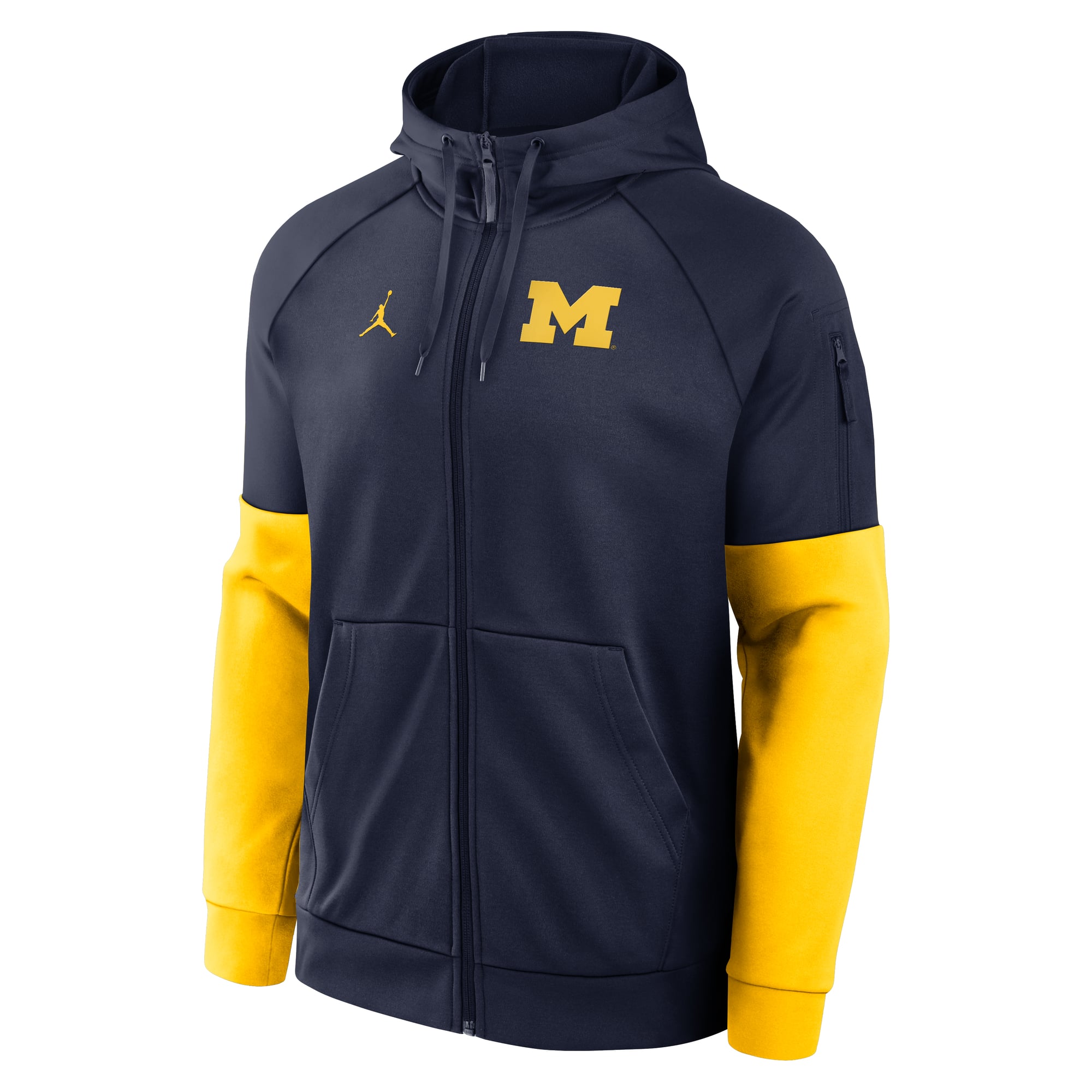 Sweat à capuche zippé raglan Jordan Brand bleu marine Michigan Wolverines Primetime avec logo principal et technologie Therma-FIT pour homme