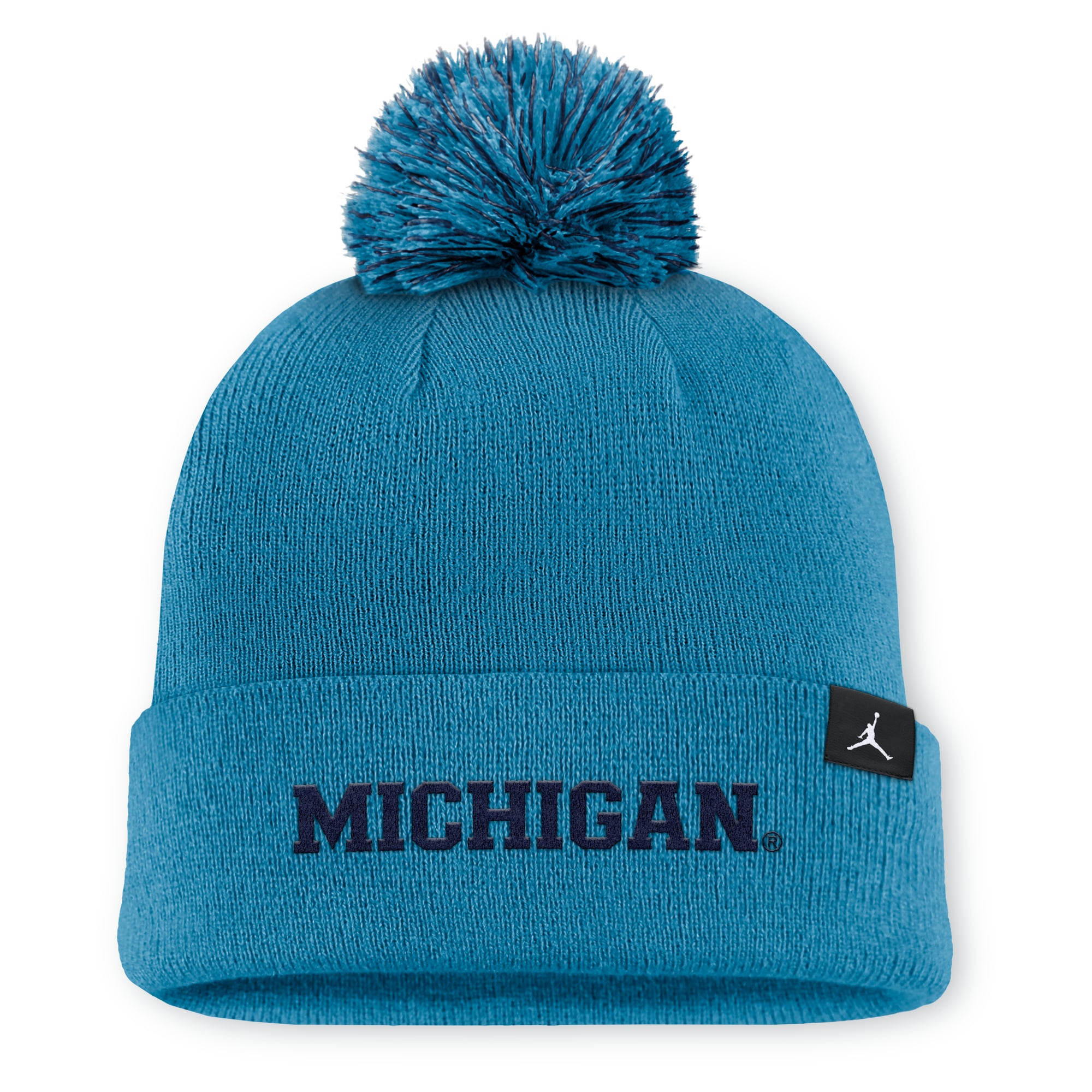 Bonnet en tricot à revers et pompon pour homme Jordan Brand Turquoise Michigan Wolverines Primetime Peak Campus