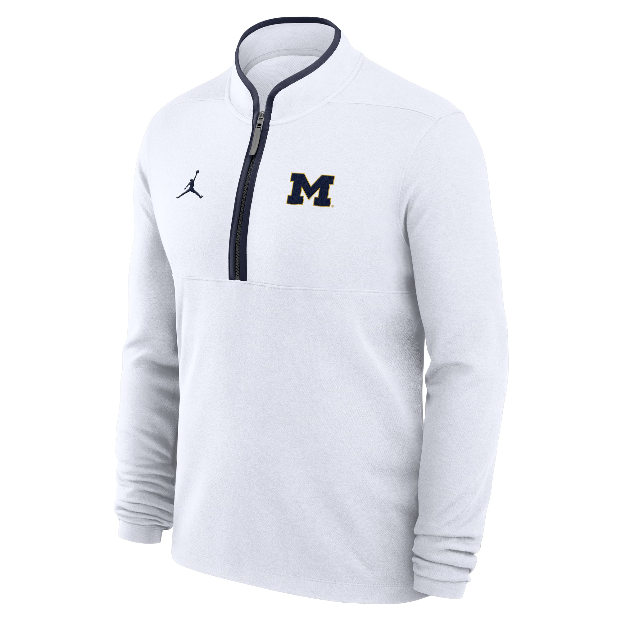 Pull Jordan Brand blanc Michigan Wolverines Courtside Victory Dri-FIT demi-zip pour homme