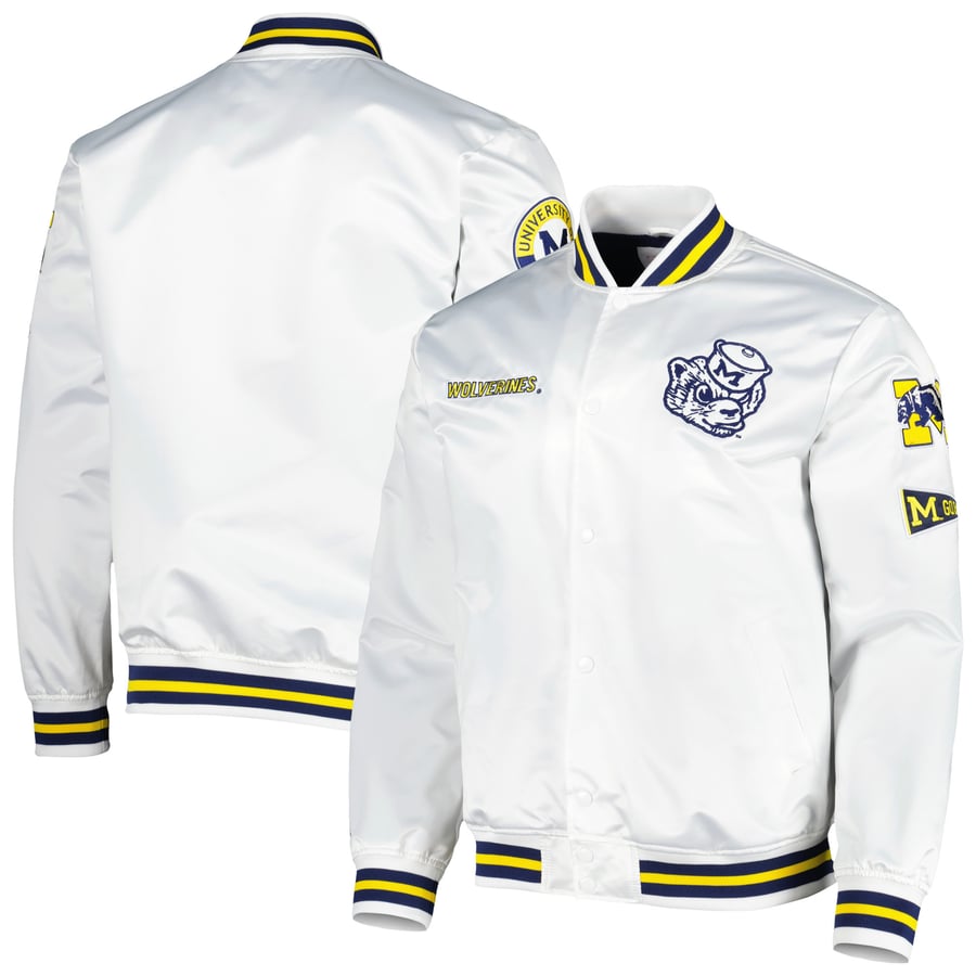 Michigan Jacket Men's Mitchell & Ness White Michigan Wolverines City Collection Satin ...