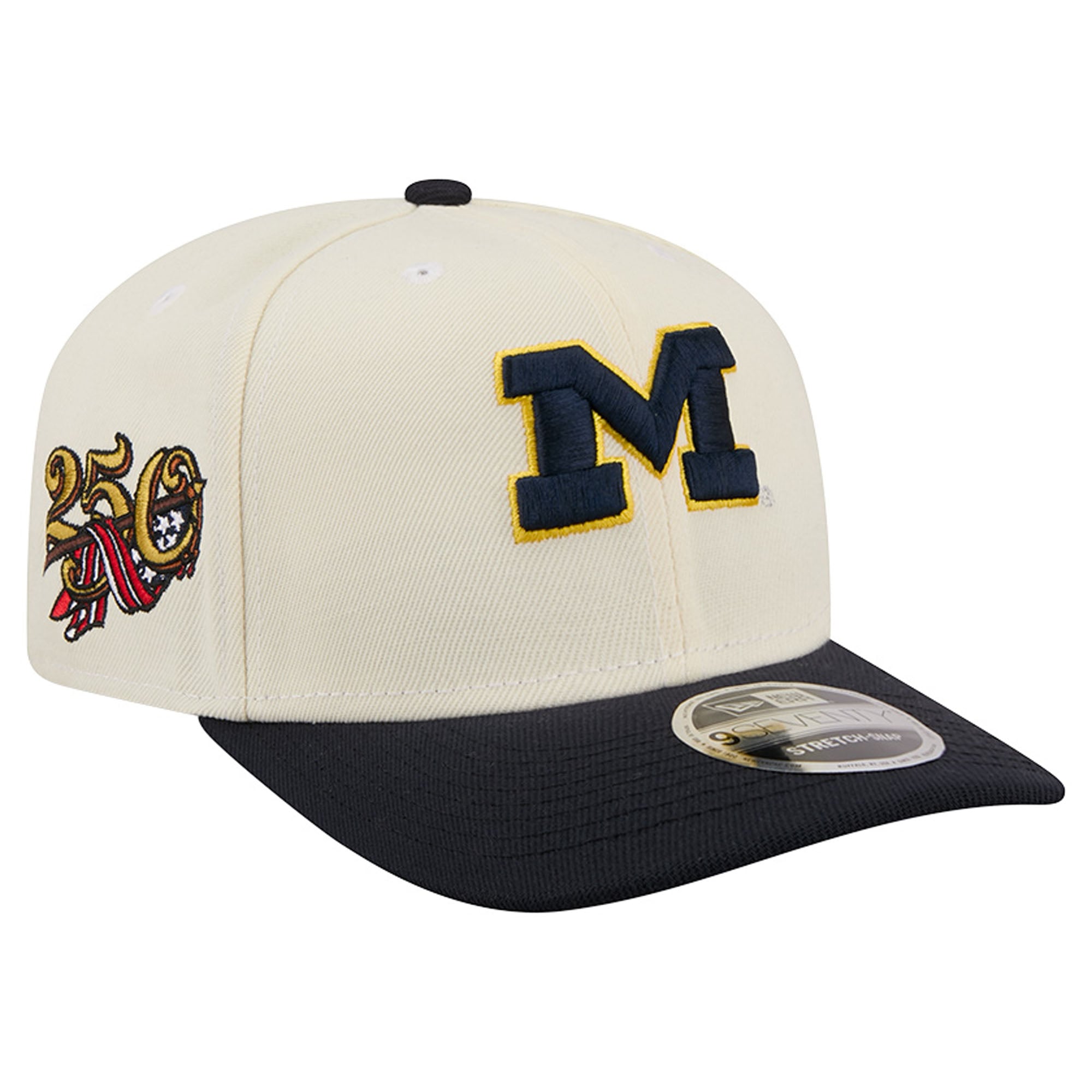 Men's New Era Cream/Navy Michigan Wolverines America's 250th 9SEVENTY Adjustable Hat
