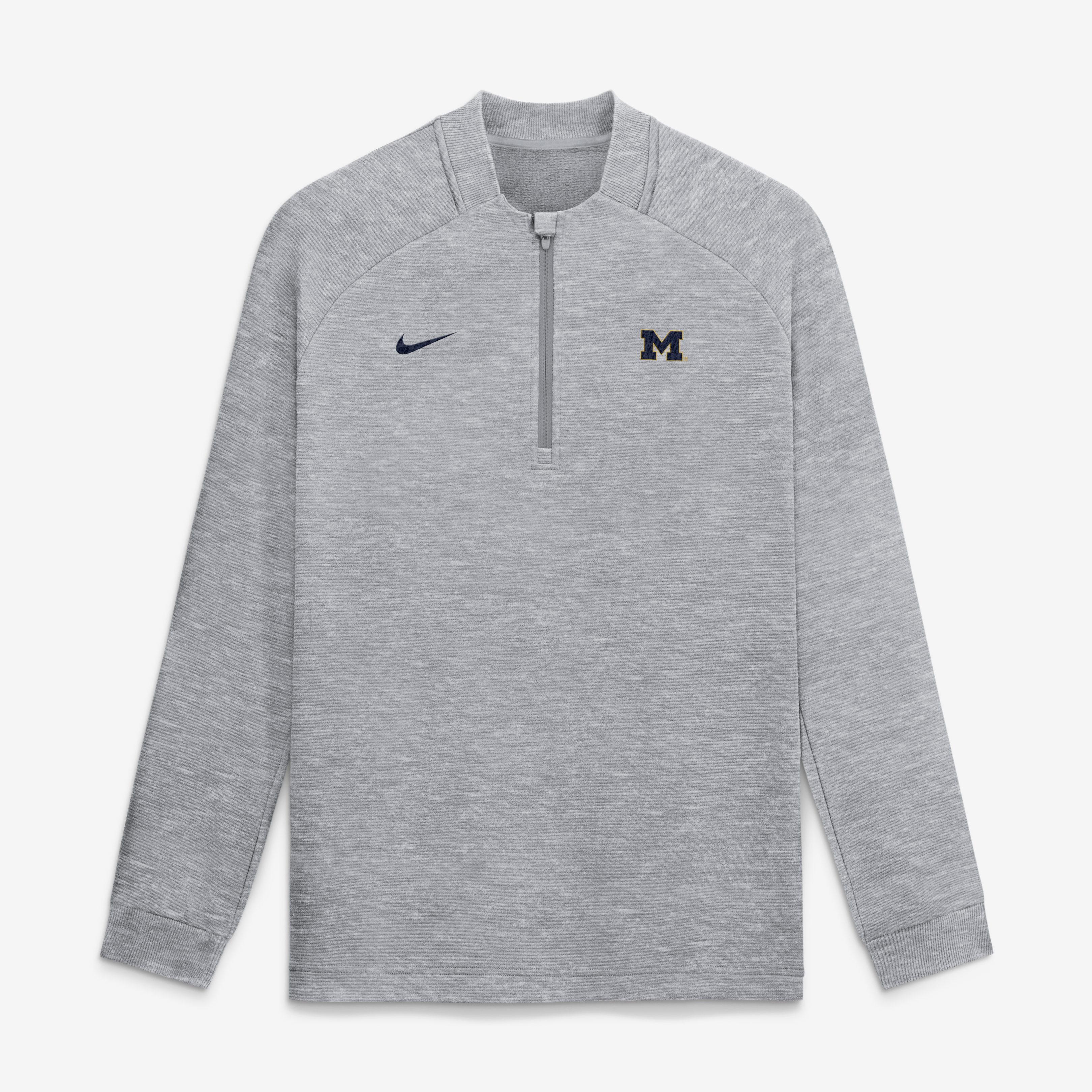 Pull-over Nike Michigan Wolverines gris pour homme, modèle Par Raglan Tri-Blend Therma-FIT à demi-zip