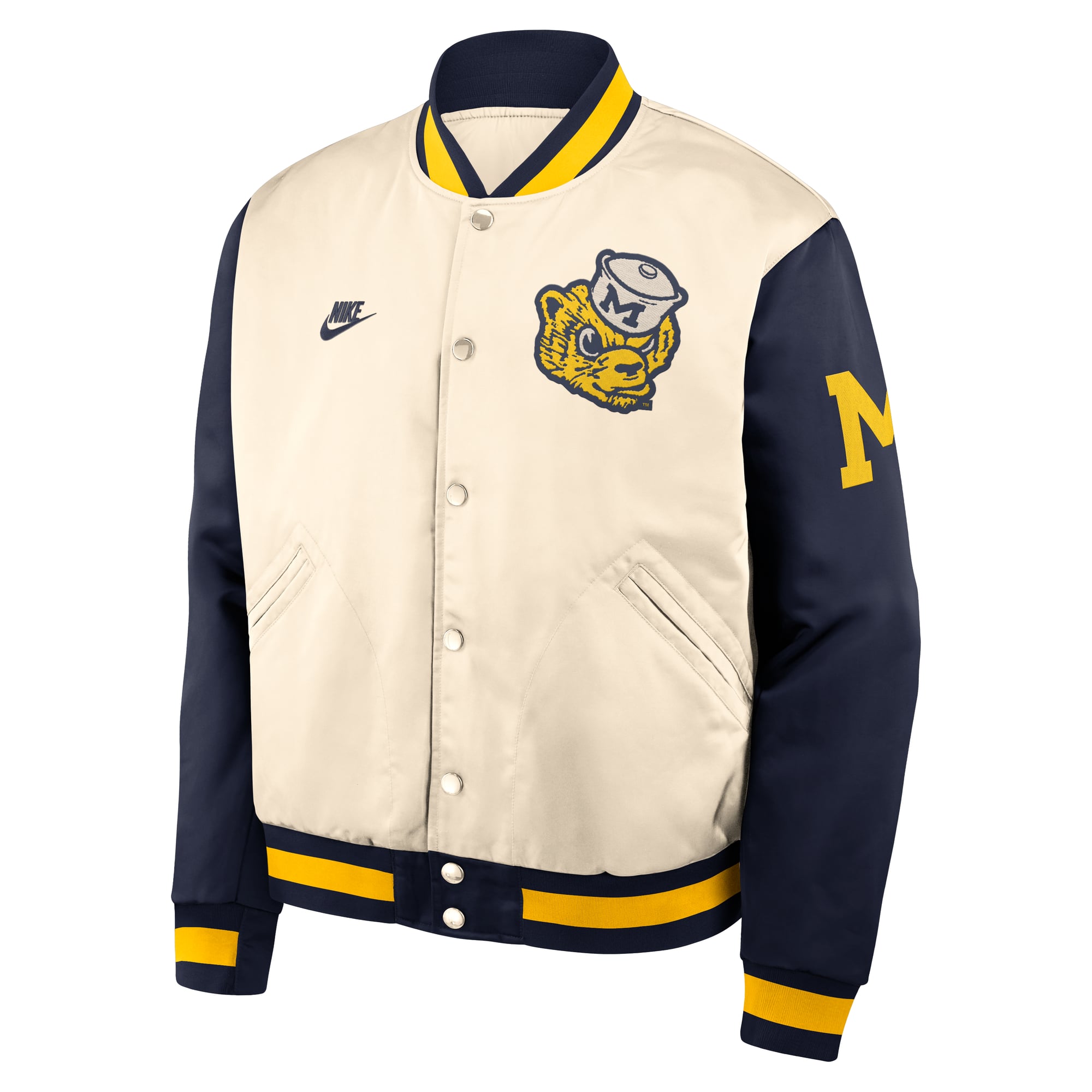 Men's Nike  Natural/Navy Michigan Wolverines Legacy Full-Snap Bomber Jacket