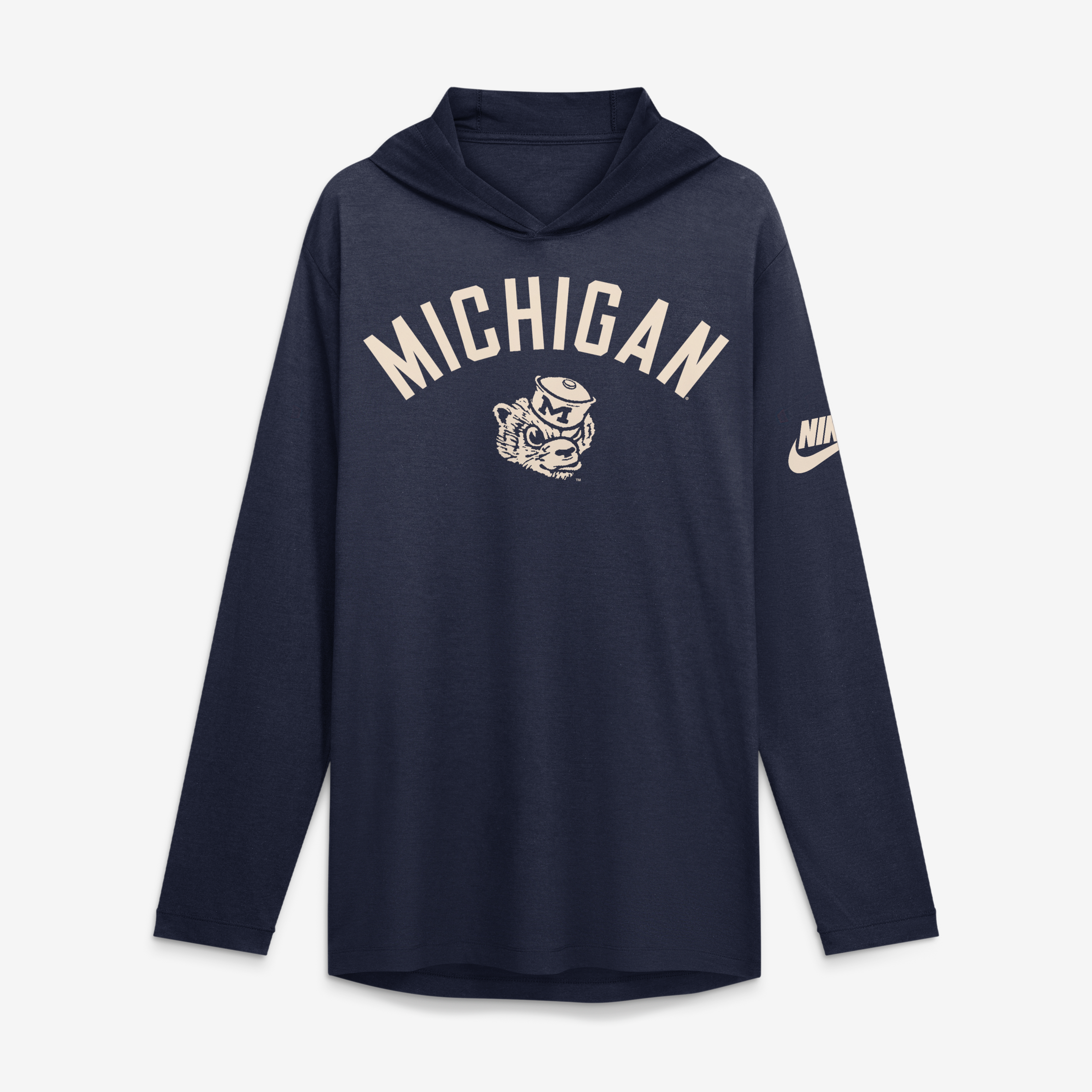 Men's Nike Navy Michigan Wolverines Legacy Arch Tri-Blend Long Sleeve Hooded T-Shirt