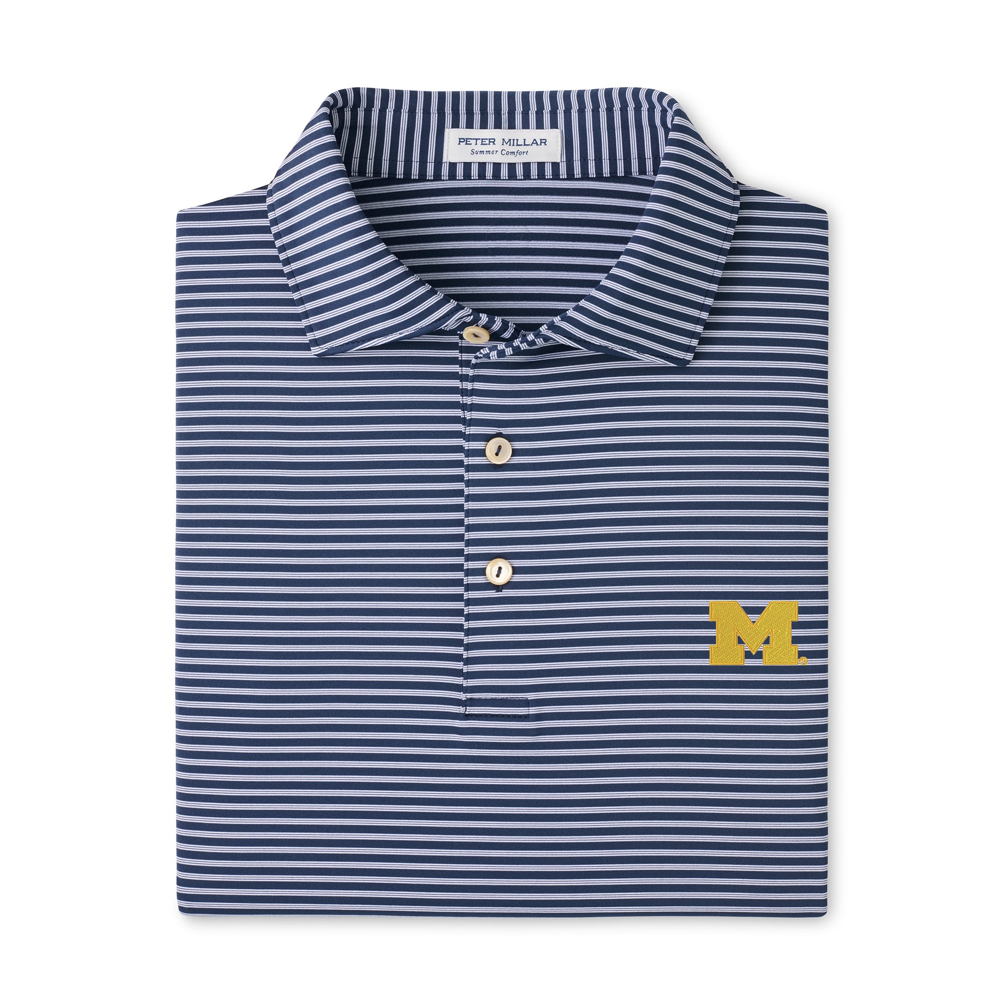 Men's Peter Millar Navy Michigan Wolverines Tiebreaker Performance Jersey Stripe Polo
