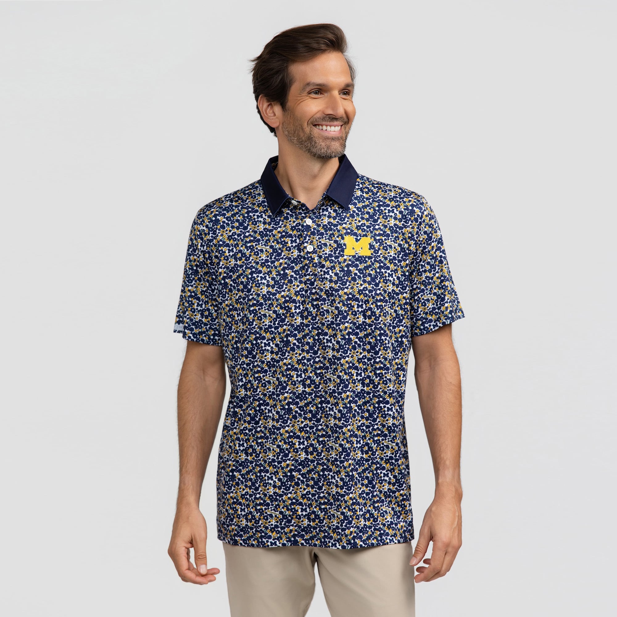 Men's Smith & Quinn Navy Michigan Wolverines Poppies Teddy Polo